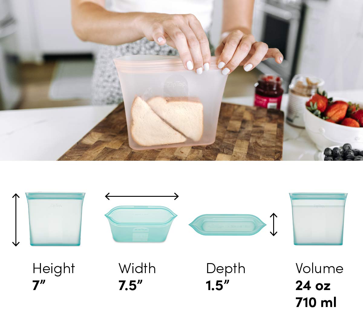 Eco-Friendly Reusable Food Storage Bags | Silicone Sandwich Bags for Meal Prep (Teal) | Microwave, Dishwasher & Freezer Safe | Made in USA | Perfect for Lunches, Snacks & Leftovers
