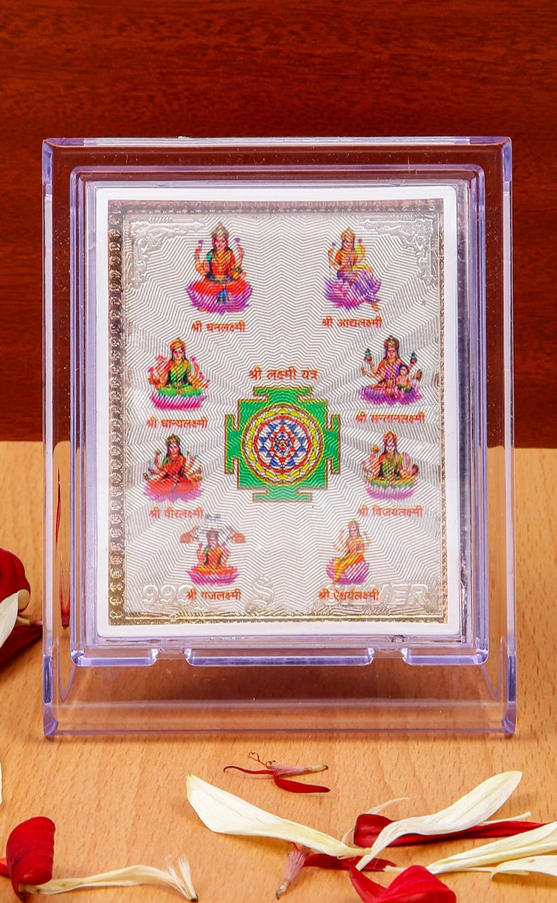 Lakshmi Yantra in Pure Silver Frame - 4.2 x 3.5 Inches - Auspicious Hindu Pooja Item for Home, Office & Meditation | Perfect Housewarming Gift & Spiritual Decor (D16)