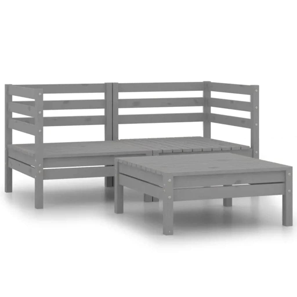 3-Piece Patio Lounge Set with Table - Outdoor Furniture for Poolside, Bistro, Yard, Porch & Backyard - Solid Pinewood in Gray - Perfect for Relaxing, Entertaining & Lounging Outdoors