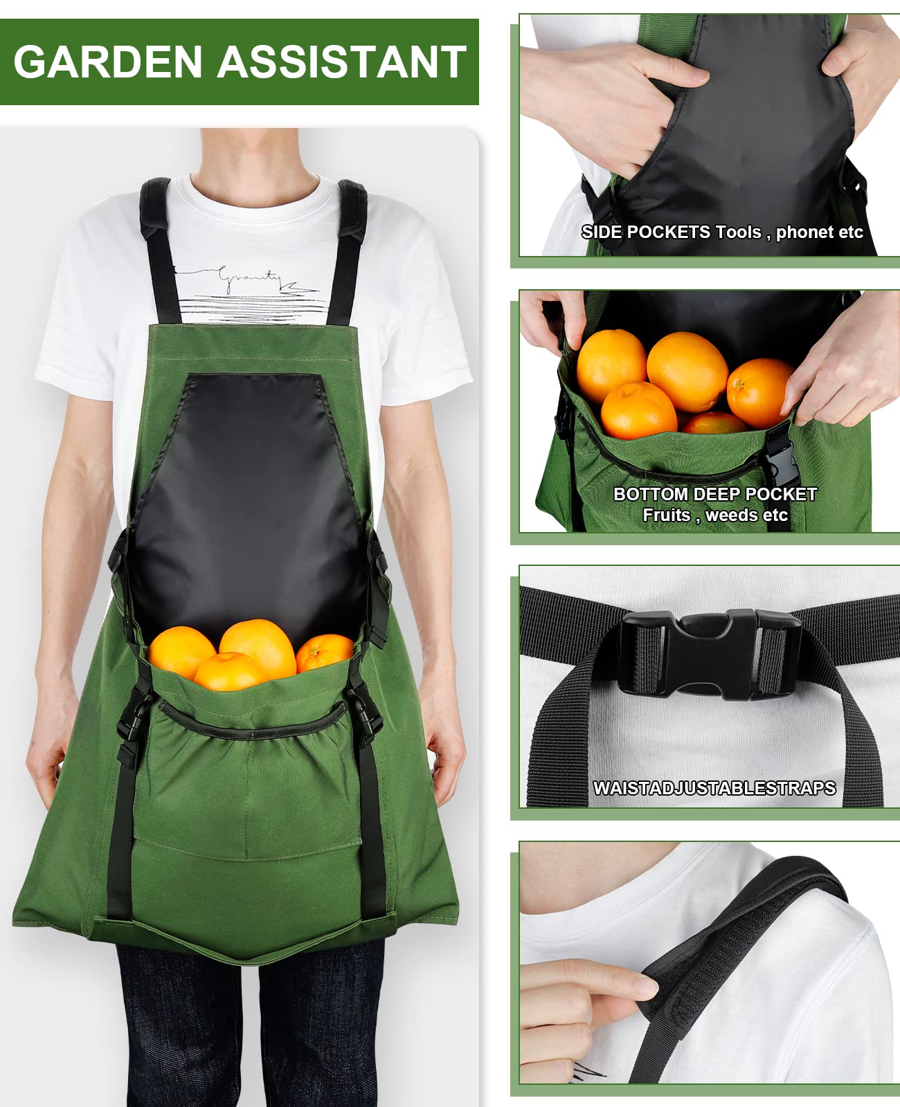 Best Gardening Apron with Quick-Release Pockets - Water-Resistant Harvesting Apron for Women & Men - Perfect for Vegetable Picking, Flower Arranging & Outdoor Gardening Activities