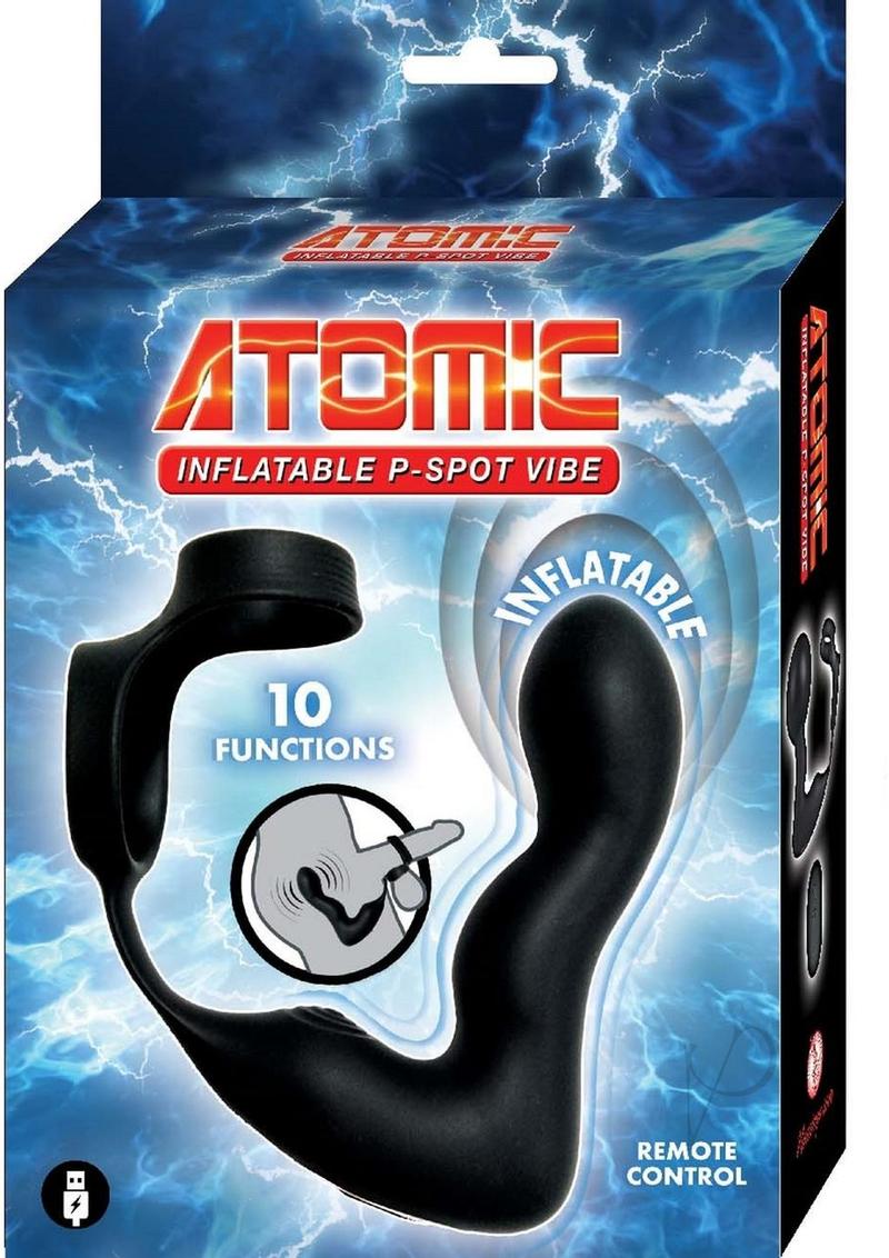 Rechargeable Silicone Prostate Massager with Remote Control - Black | Atomic Inflatable P-Spot Stimulator for Men | Perfect for Solo Play & Couples Intimacy
