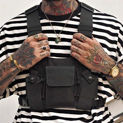 Echwave Radio Walkie Talkie Chest Pack - 3 Pocket Tactical Molle Vest with Zipper for Outdoor Hiking, Camping & Airsoft Accessories Storage