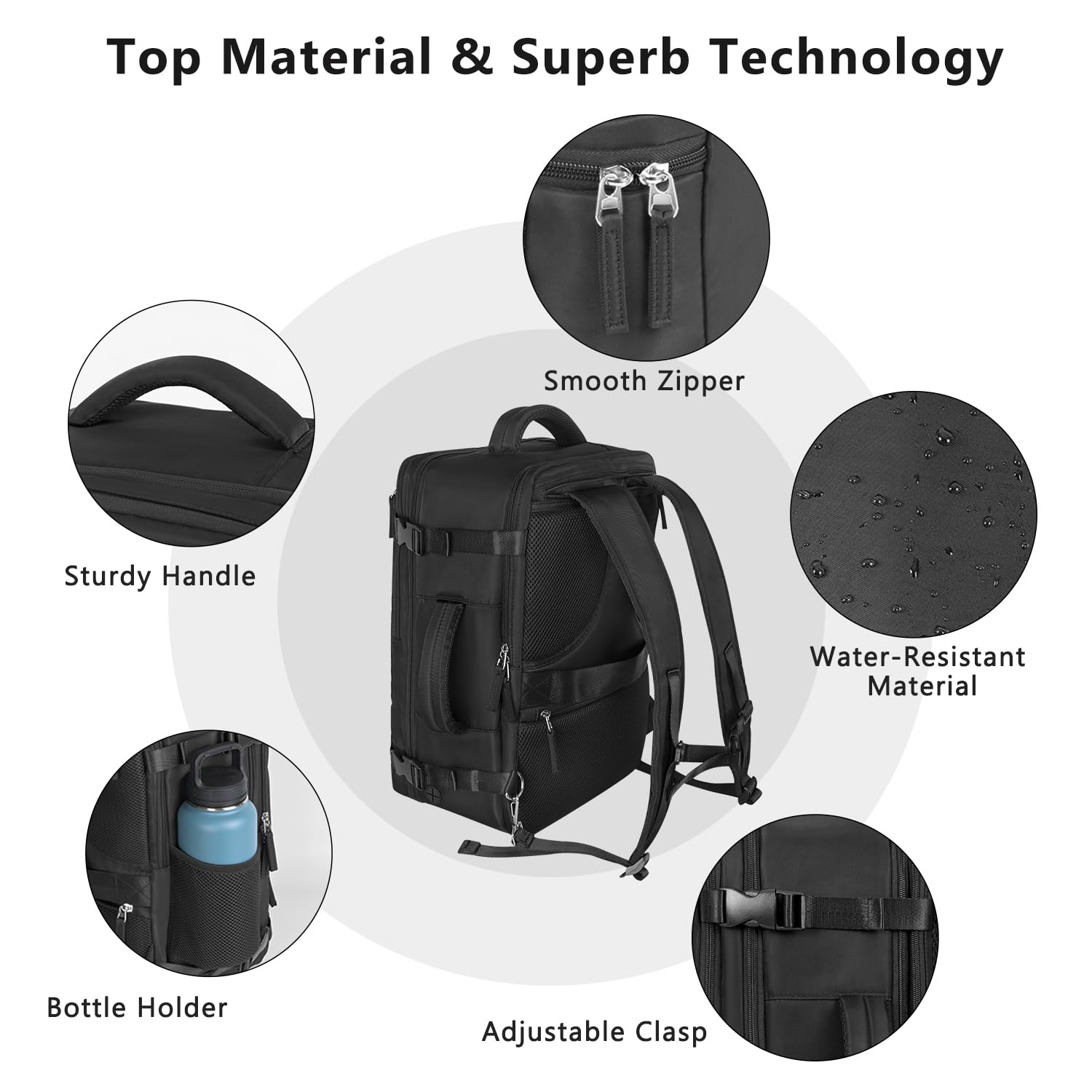 Snoffic Durable Waterproof Travel Backpack for Men & Women - Carry On Personal Item Size, College & Business Laptop Backpack - Fits 17.3 Inch Laptop - Perfect for Work, Hiking, Commuting & Daily Use - Black