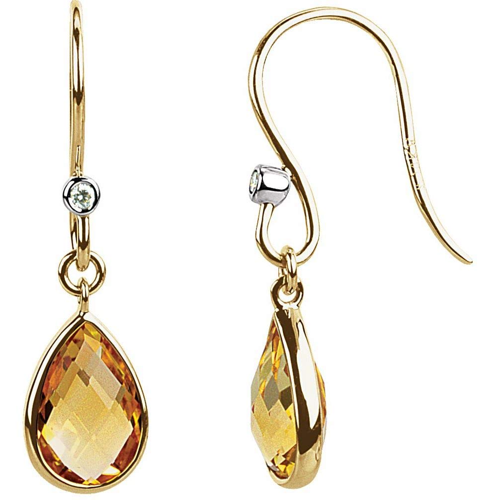 14K Yellow Gold Citrine and Diamond Earrings for Women - Elegant Dangle Earrings for Parties, Weddings & Everyday Wear