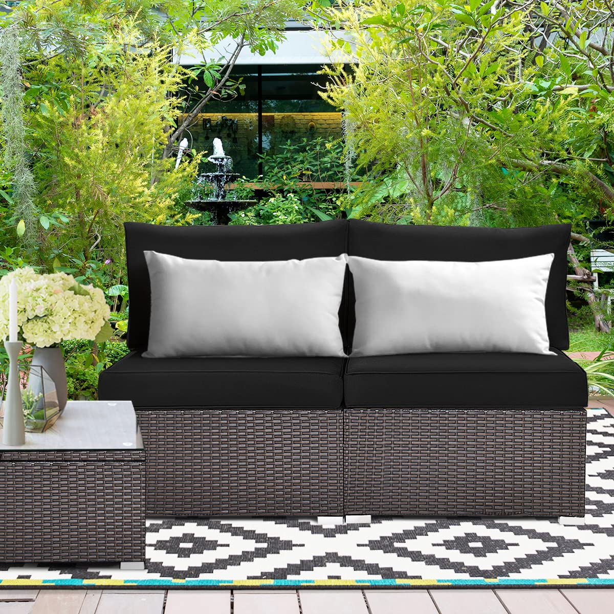 Tangkula 2-Piece Outdoor Wicker Armless Sofa Set with Thick Cushions - Patio Rattan Sectional Furniture for Garden, Balcony & Poolside (Brown) | Perfect for Relaxing, Entertaining & Sunbathing