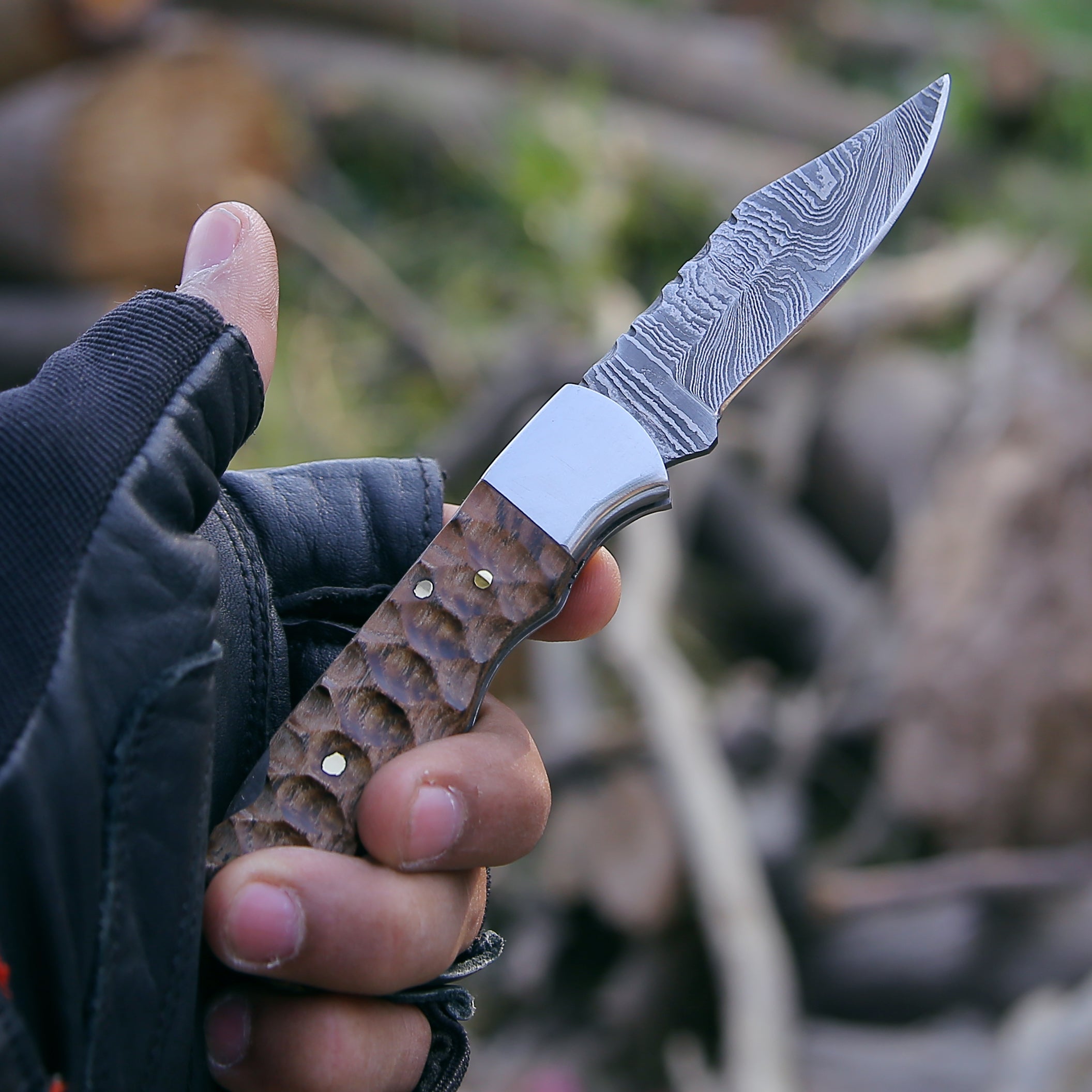 Premium Thunderbolt Pocket Knife with Forged Charred Ash Wood Handle - EDC Folding Knife for Camping, Hiking & Outdoor Adventures