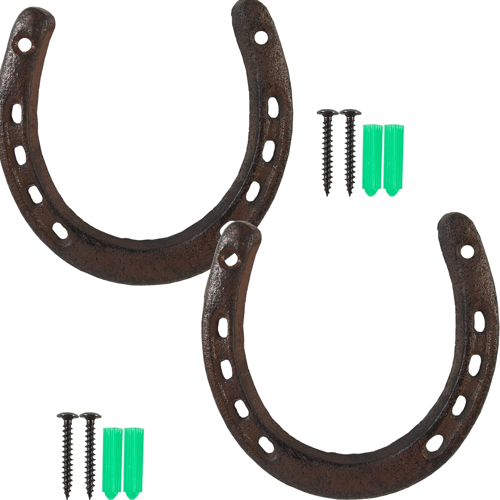 ROYHOO 2-Pack Cast Iron Horseshoe for Good Luck - Durable Wall Decor with 5 Holes on Each Side (Dark Brown) - Perfect for Home, Farmhouse, or Western-Themed Decor