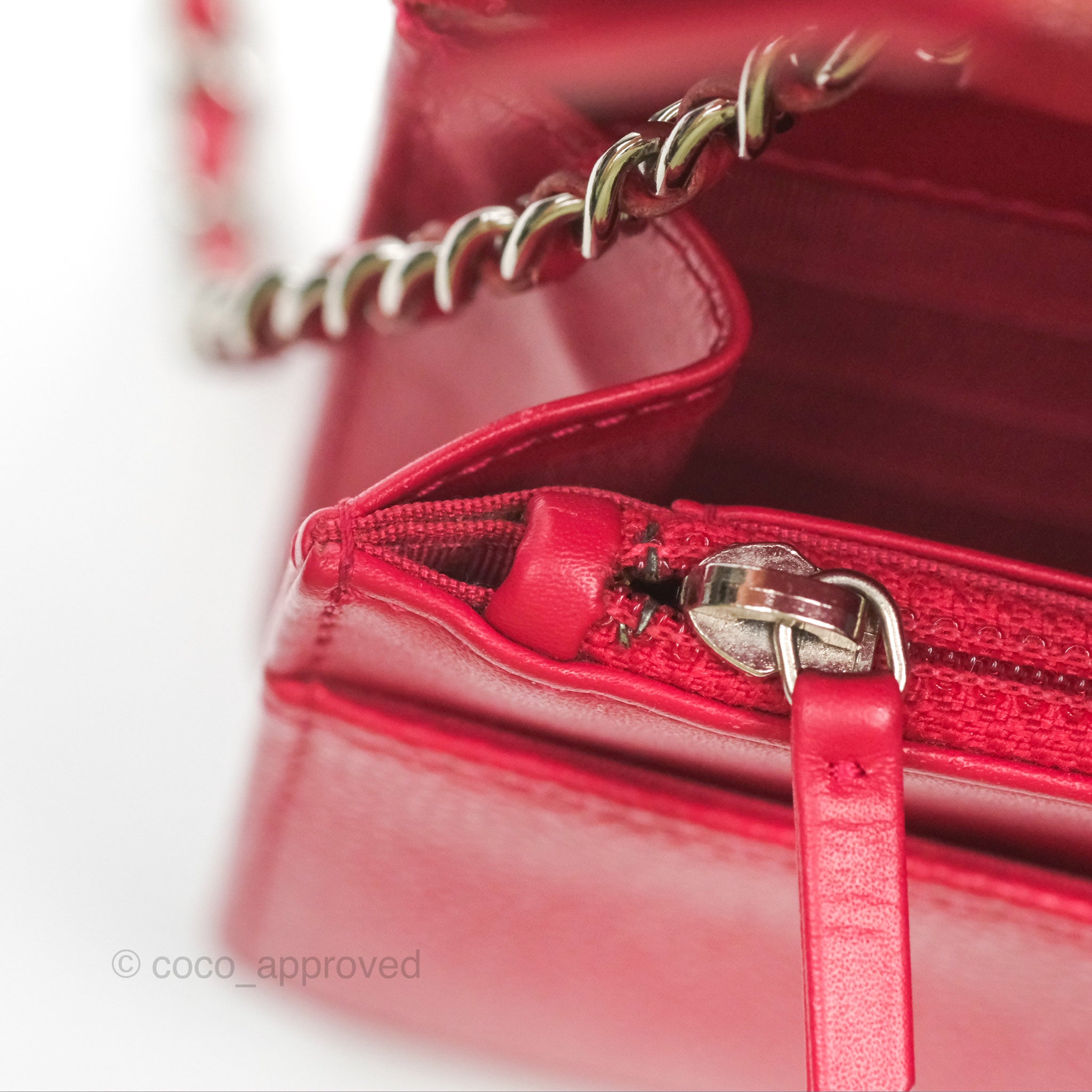 Chanel CC Wallet On Chain WOC in Dark Pink Caviar Leather with Silver Hardware - Perfect for Evening Events, Parties & Luxury Fashion Accessories