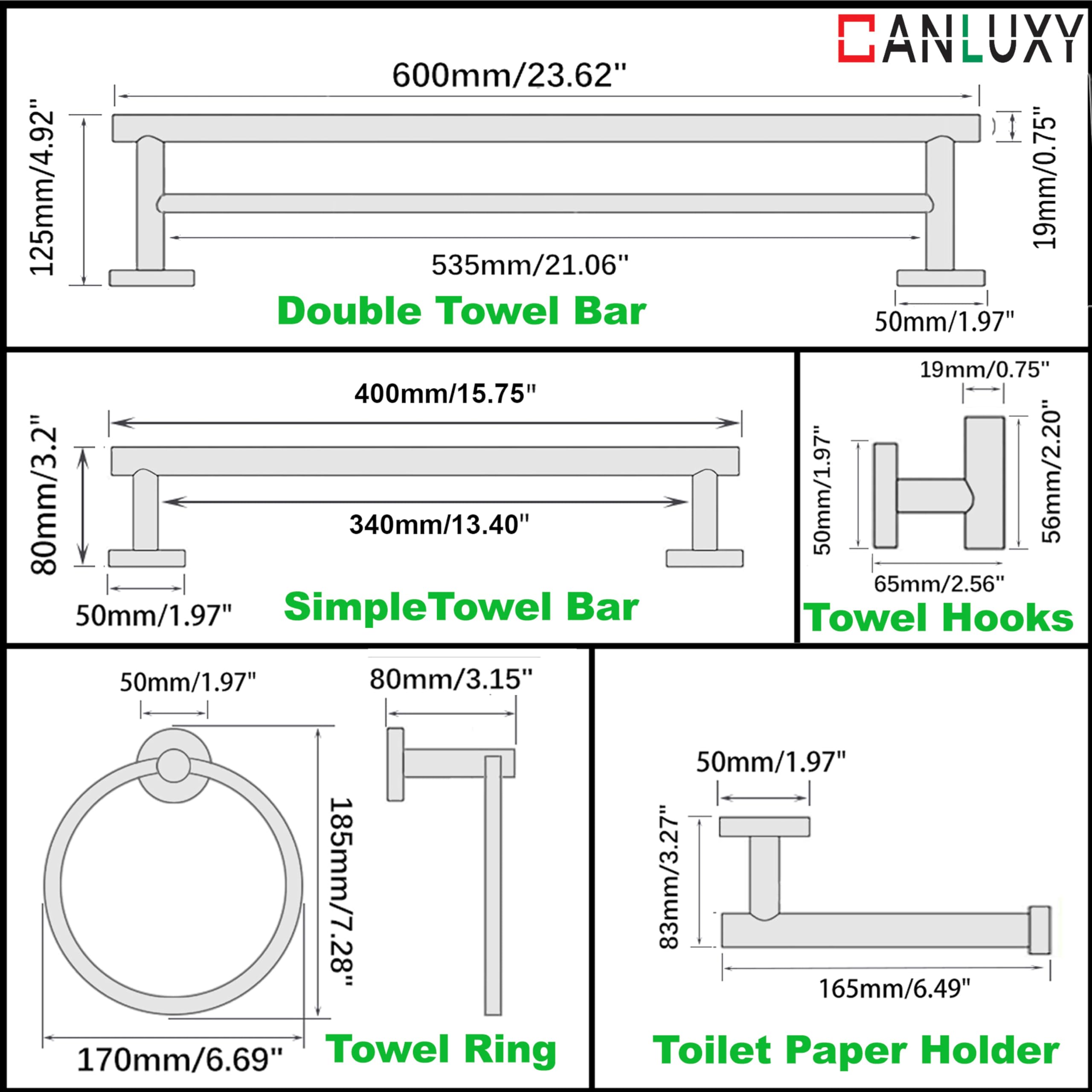 7-Piece Bathroom Hardware Set - Wall Mounted Towel Bar & Rack Set with Polished Finish | Bathroom Accessories for Modern Home Decor & Spa-Like Experience