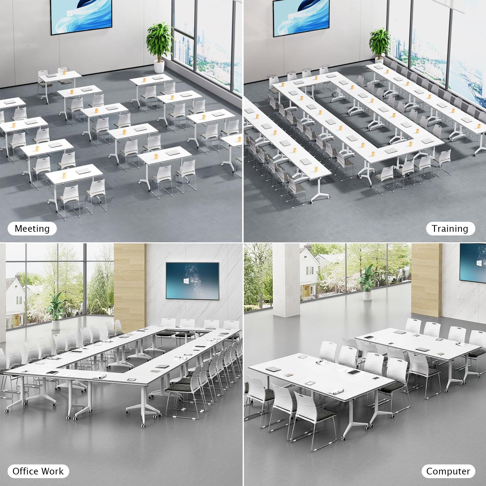 Lockable Wheel Folding Conference Table - 47.2 Inch Flip Top Mobile Training Table for Office, Home & Classroom (4-Pack) | Perfect for Meetings, Training Sessions & Multi-Purpose Workspaces