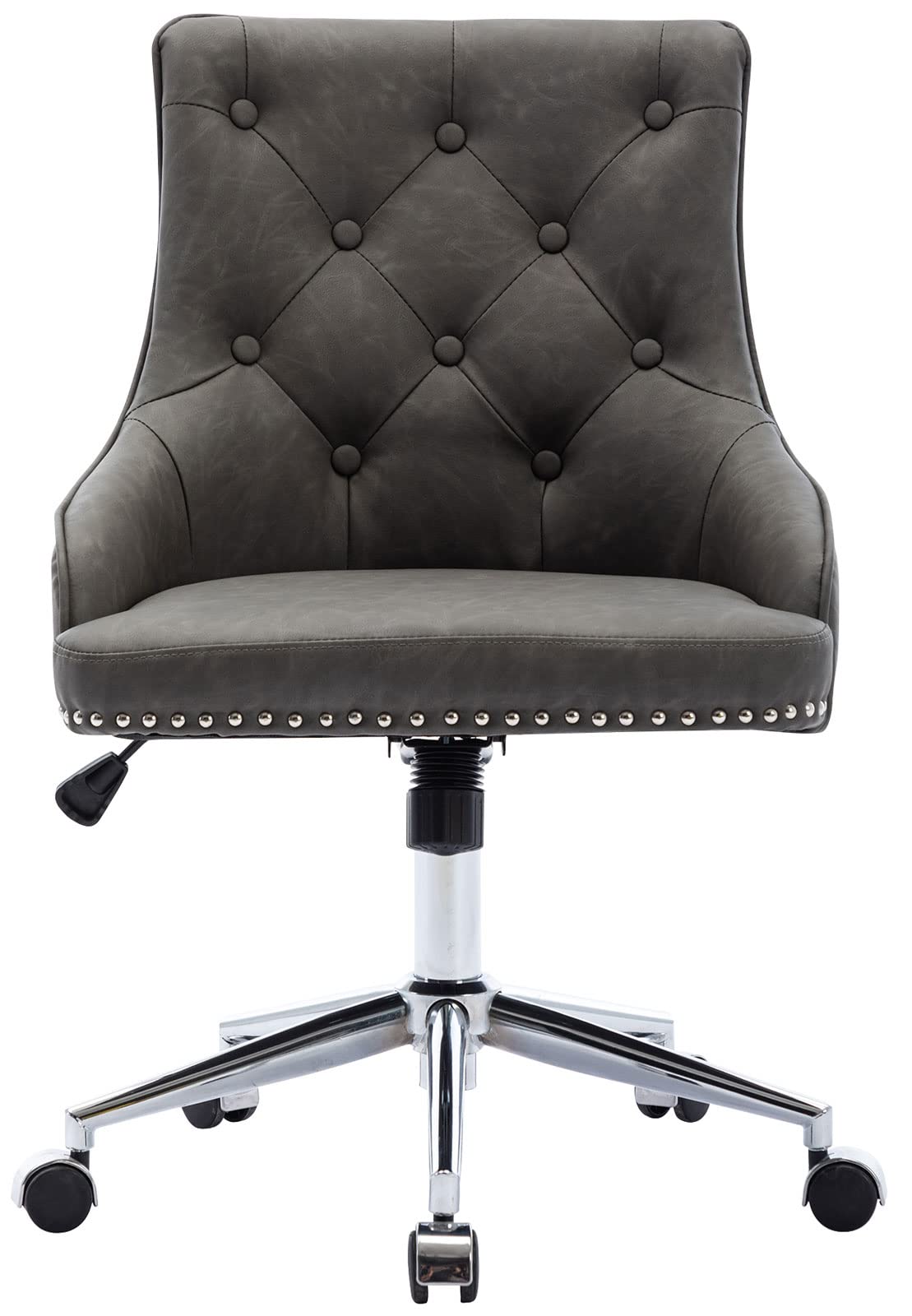 Ergonomic Home Office Chair - Adjustable Height Swivel Chair with Chrome Stainless Steel Base & Tufted PU Leather - Perfect for Work, Study, or Living Room (Grey)