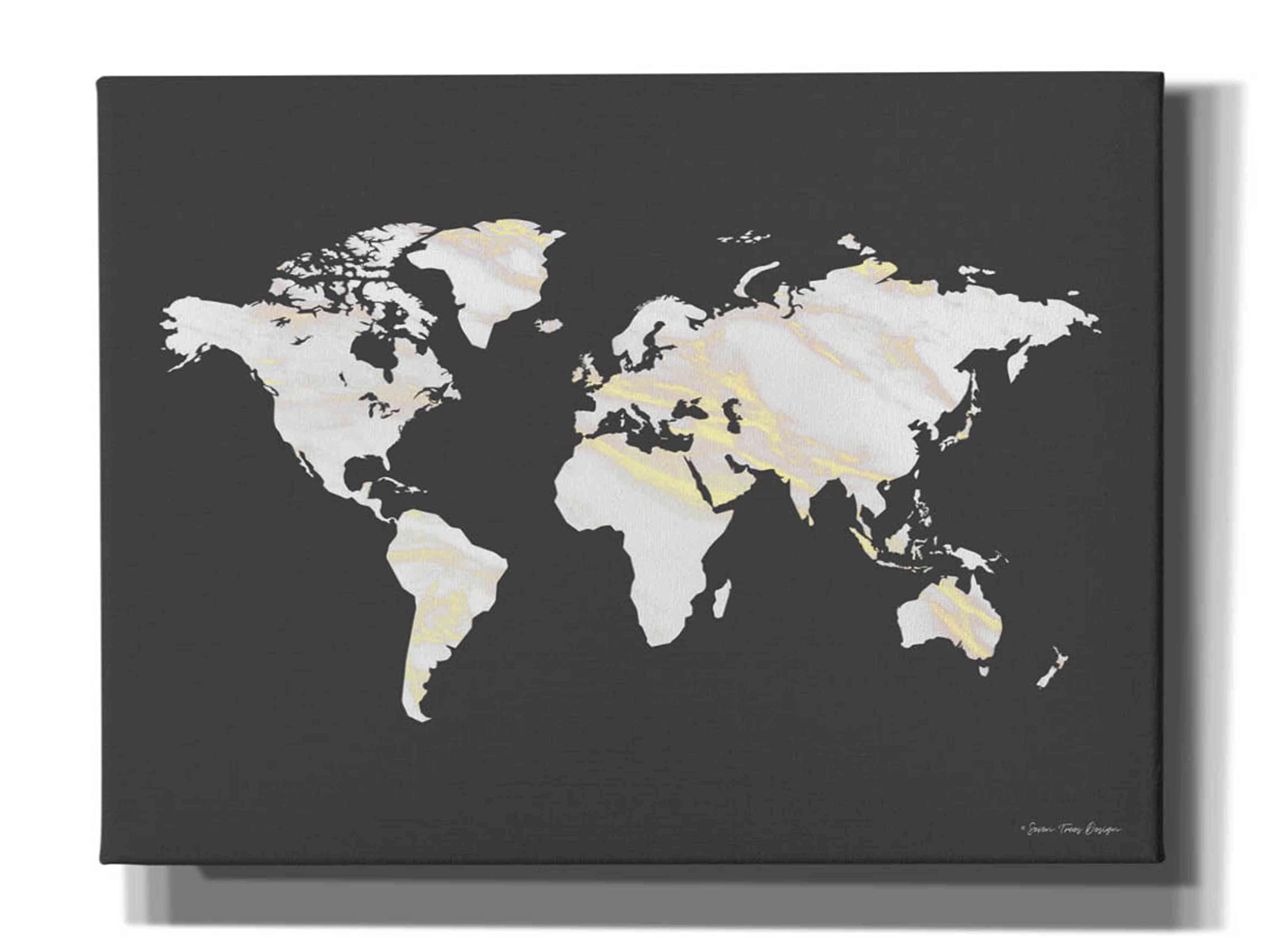 Epic Graffiti 'Marble Gold World Map' Canvas Wall Art - 54x40 Inches Modern Home Decor by Seven Trees Design - Perfect for Living Room, Office or Gift