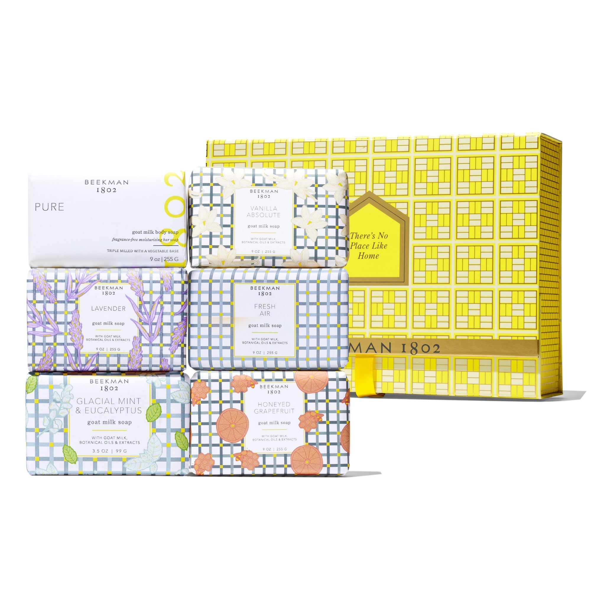 Beekman 1802 Goat Milk Soap Bar Gift Set - 6 Pack (9 oz Each) - Natural Moisturizing & Hydrating Bar Soap for Sensitive Skin - 100% Vegan with Lactic Acid - Cruelty Free & Gift Box Included - Perfect for Dry Skin Care, Daily Cleansing, and Holiday Gifts