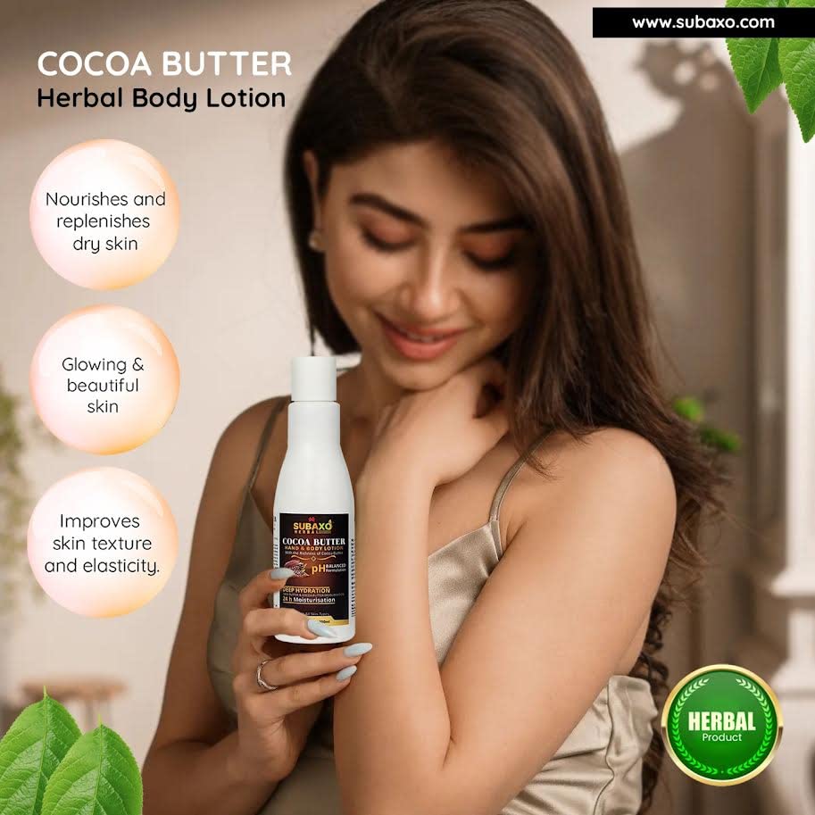 SUBAXO Cocoa Butter Herbal Body Lotion for Dry Skin - Deep Hydrating Moisturizer (200ml) with Almond & Sandalwood Soap (75g x 2) - Skincare Gift Set for Women & Men | Perfect for Daily Use, Spa Day & Travel Essentials