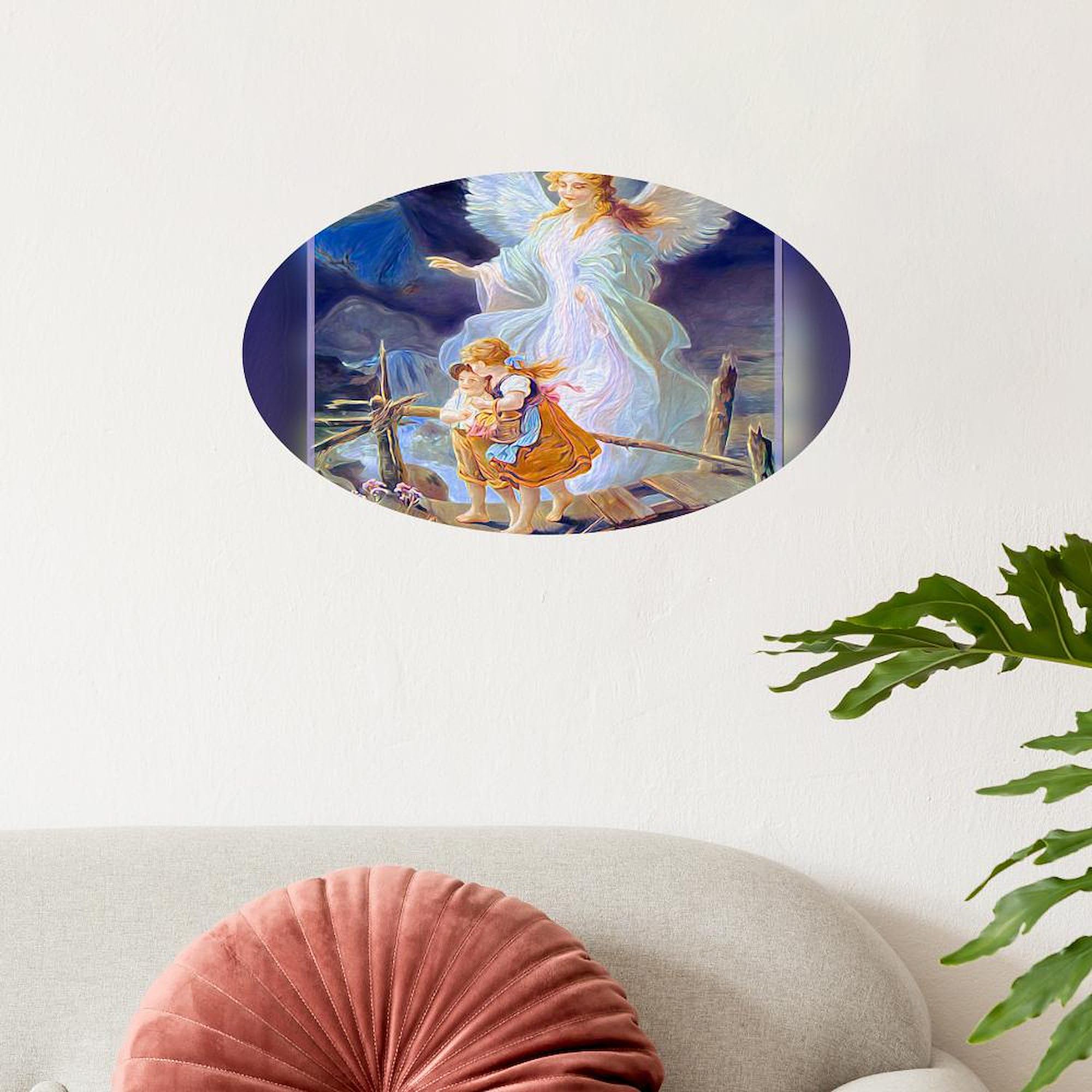 Guardian Angel with Children Crossing Bridge Vinyl Wall Decal - 20