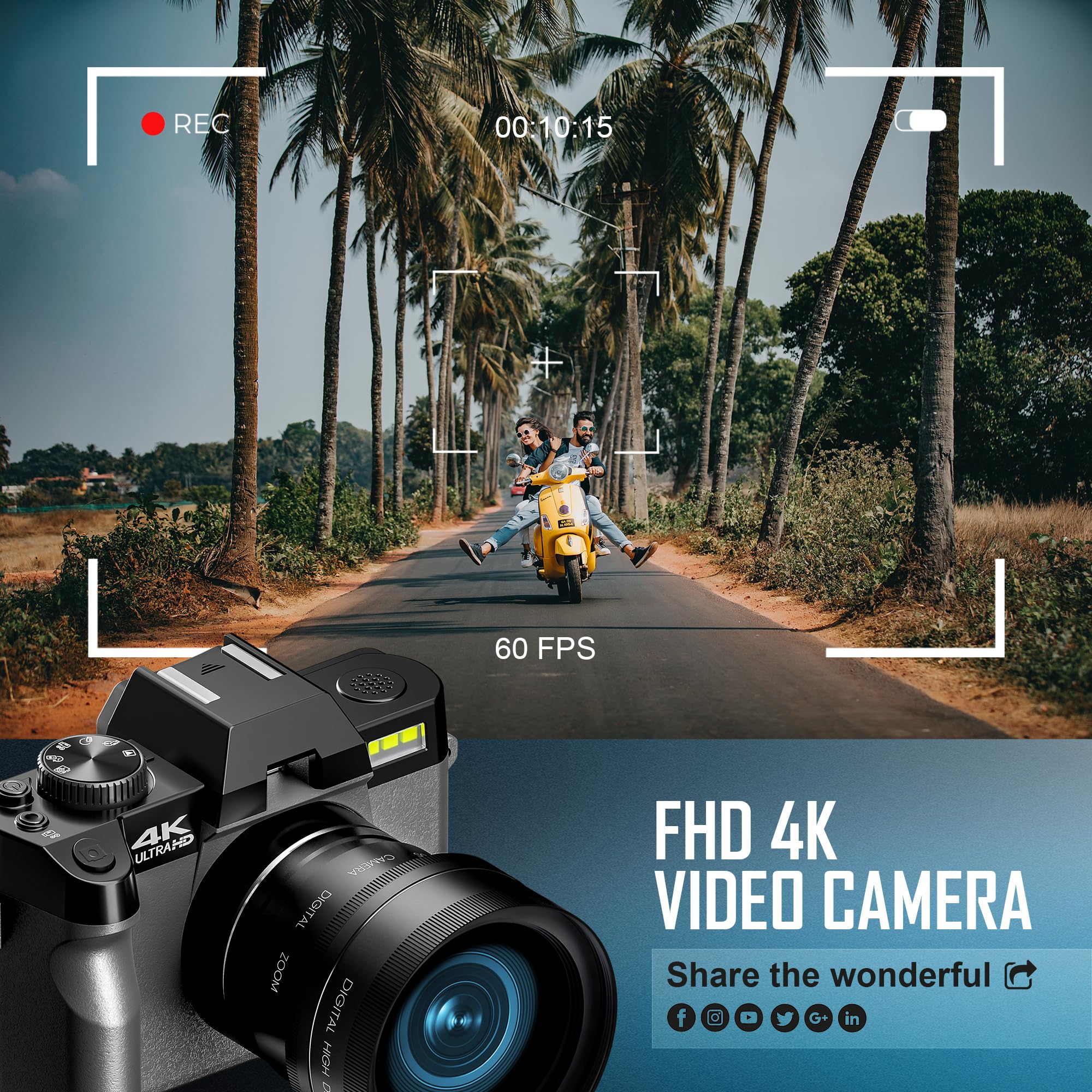 NBDCAM 4K 48MP Digital Camera with 180° Flip Screen - Vlogging Camera for YouTube, DSLR Photography with 32GB TF Card & 2 Batteries (Black) - Perfect for Travel Vlogging, Family Events and Content Creation