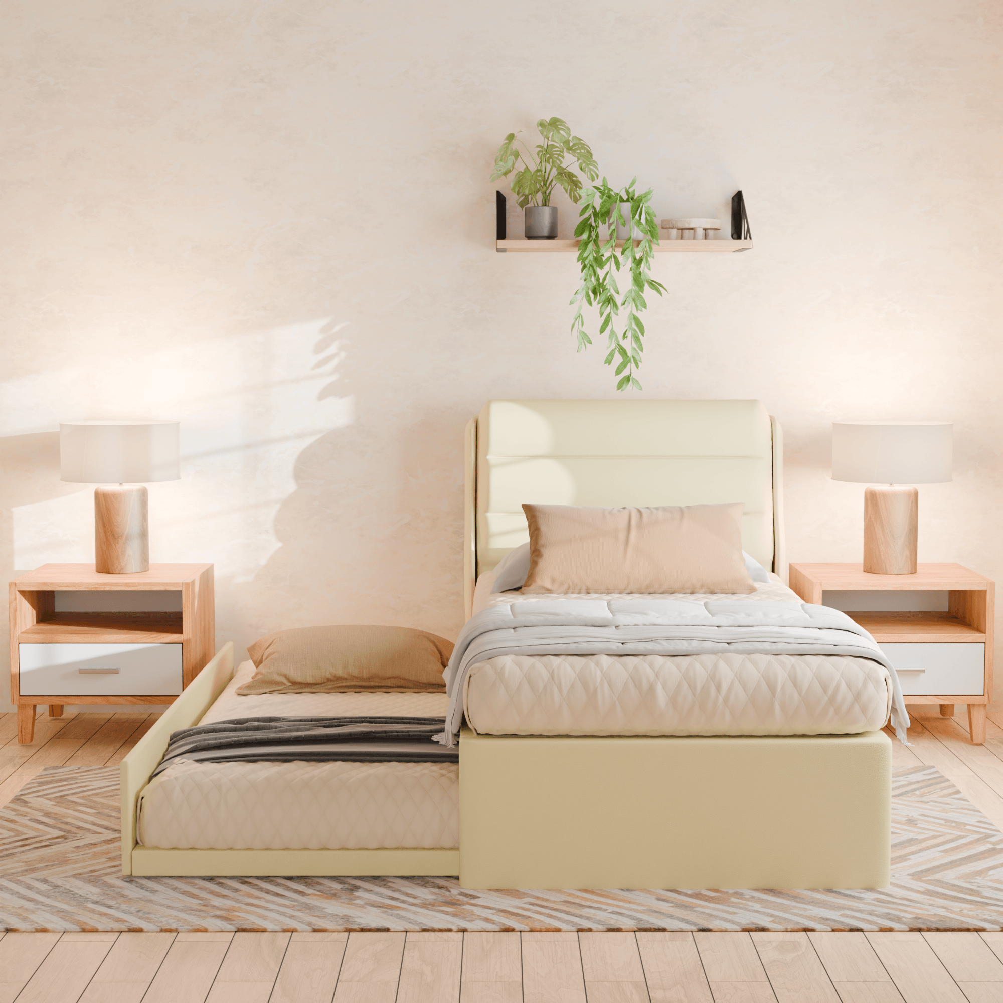 Jayla Cream Faux Leather 3-in-1 Convertible Sofa Bed - Sleeper Sofa, Loveseat & Chaise Lounge for Small Spaces, Apartments & Guest Rooms