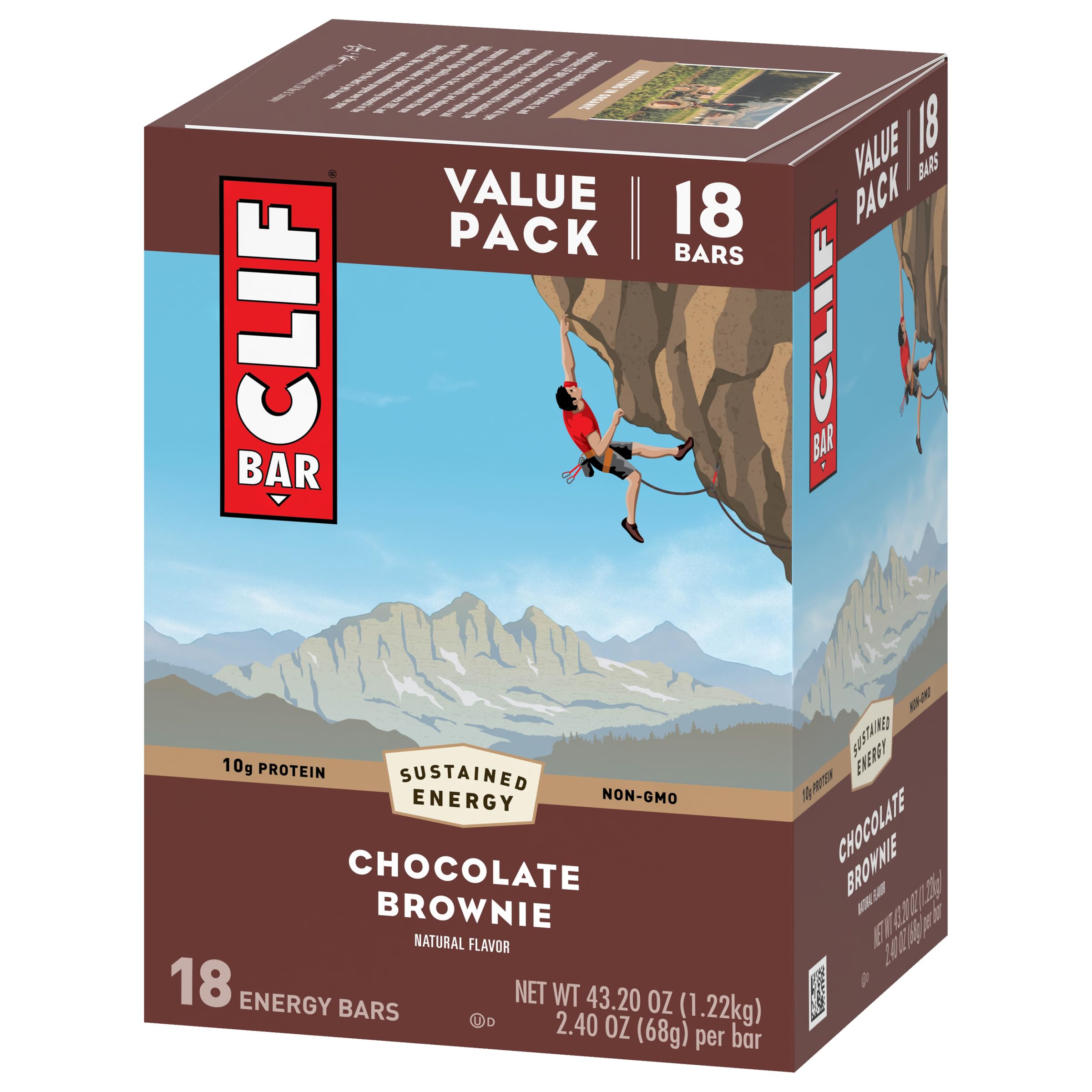 Clif Bar Chocolate Brownie - 10g Protein Energy Bar - Organic Oats - for Hiking & Workouts