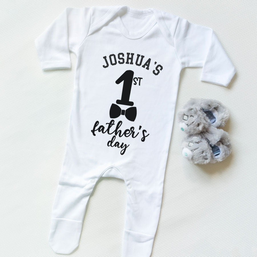 Bow Tie Baby Romper Suit for First Father's Day - Cute Newborn Outfit for Special Occasions & Photo Shoots