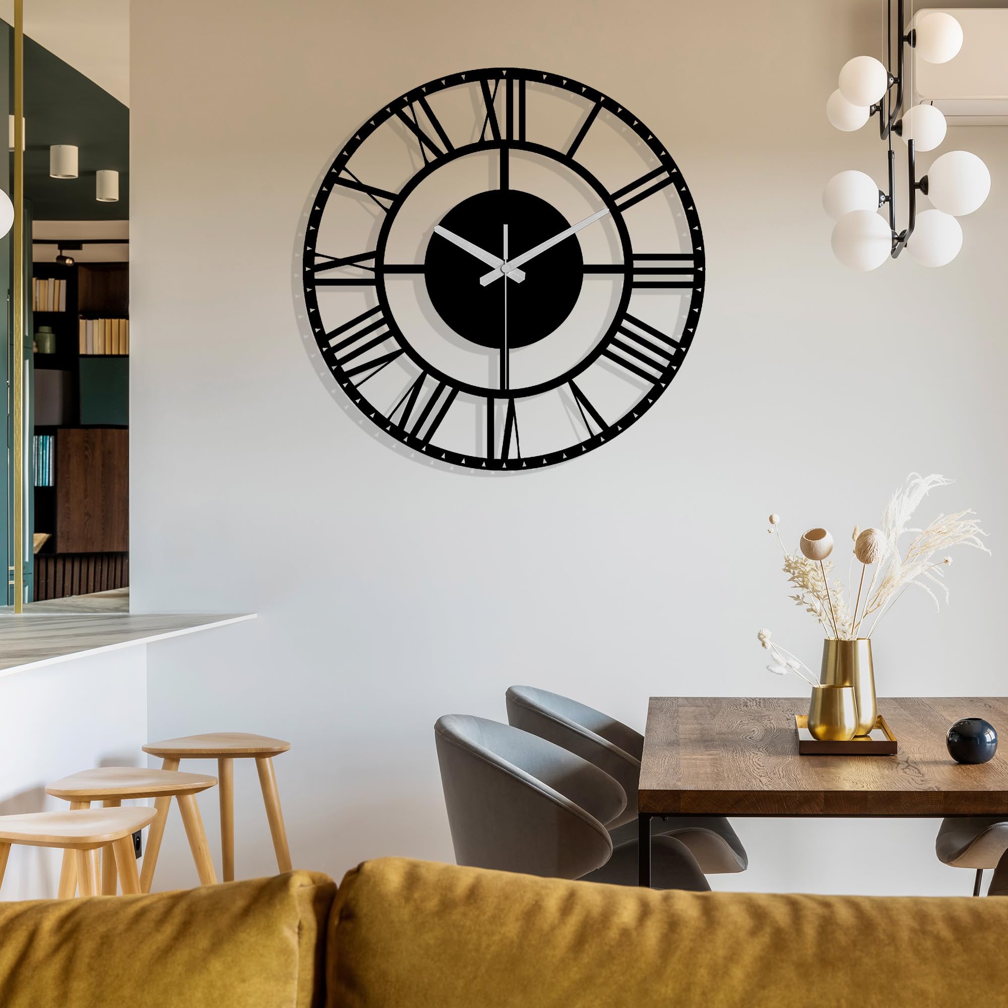 Homelife Modern Silent Wall Clock - 24 Inch Black Metal Decorative Clock for Living Room, Bedroom, Kitchen & Office - Noiseless Non-Ticking Design - Perfect for Home Decor, Workspace & Gift Giving