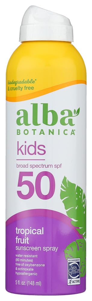 Alba Botanica Very Emollient Active Kids Spray Sunscreen SPF 50, 6 oz (Pack of 8) - Water-Resistant, Broad Spectrum UVA/UVB Protection for Outdoor Play, Swimming & Sports Activities