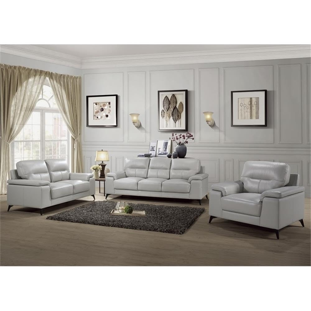 Pemberly Row Leather Match Accent Chair in Silver Gray - Modern Living Room Furniture for Home Office & Lounge Decor