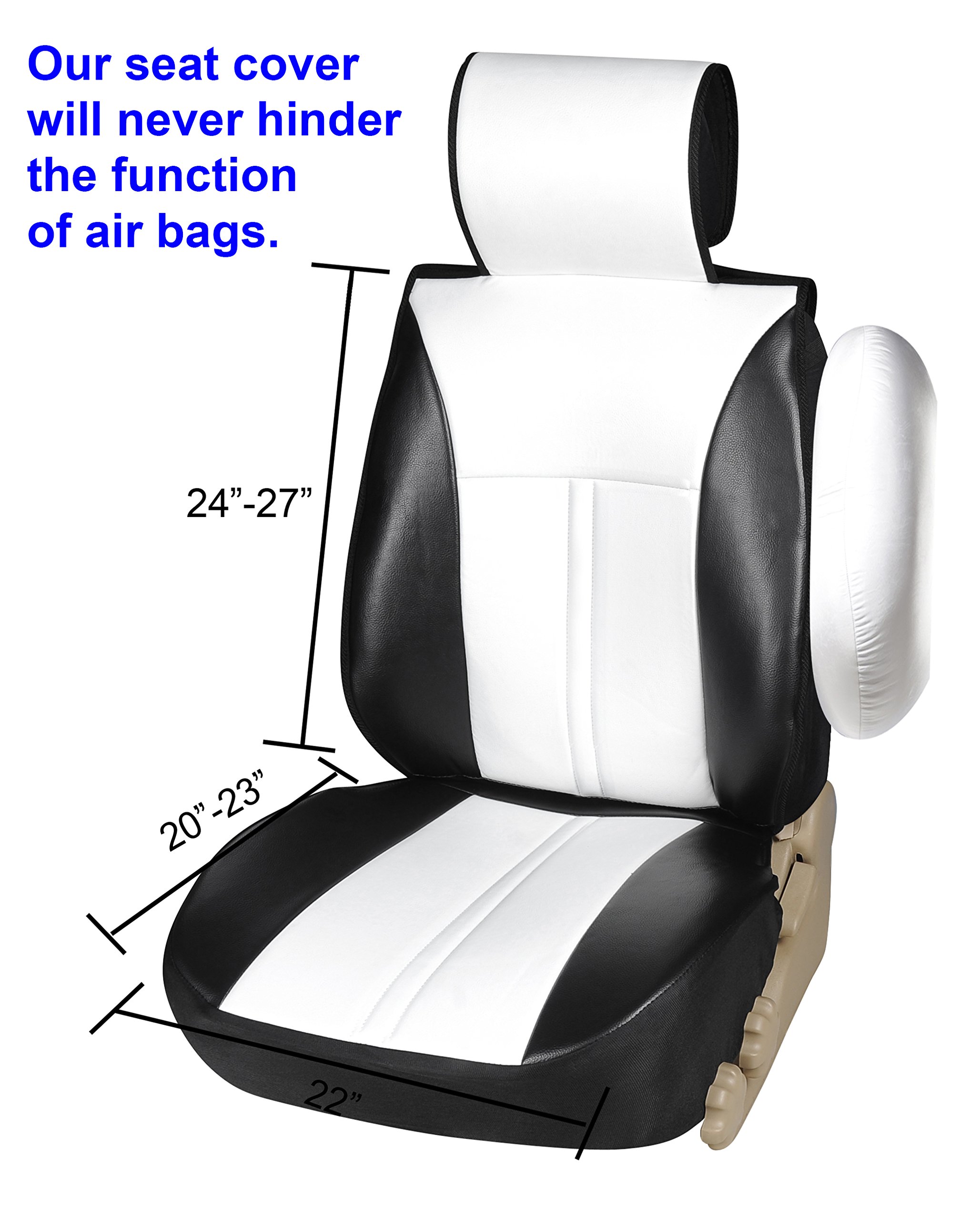 Universal Black & White Vinyl Leather Car Seat Covers - Front Pair (2-Piece Set) for Cars, Trucks & SUVs - Waterproof & Comfortable Seat Protectors for Daily Commute & Road Trips