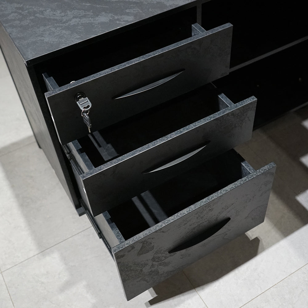 ADRIANO Black Executive Office Desk - Reversible 165cm to 180cm - Black Concrete Finish - Perfect for Home Office & Corporate Workspaces
