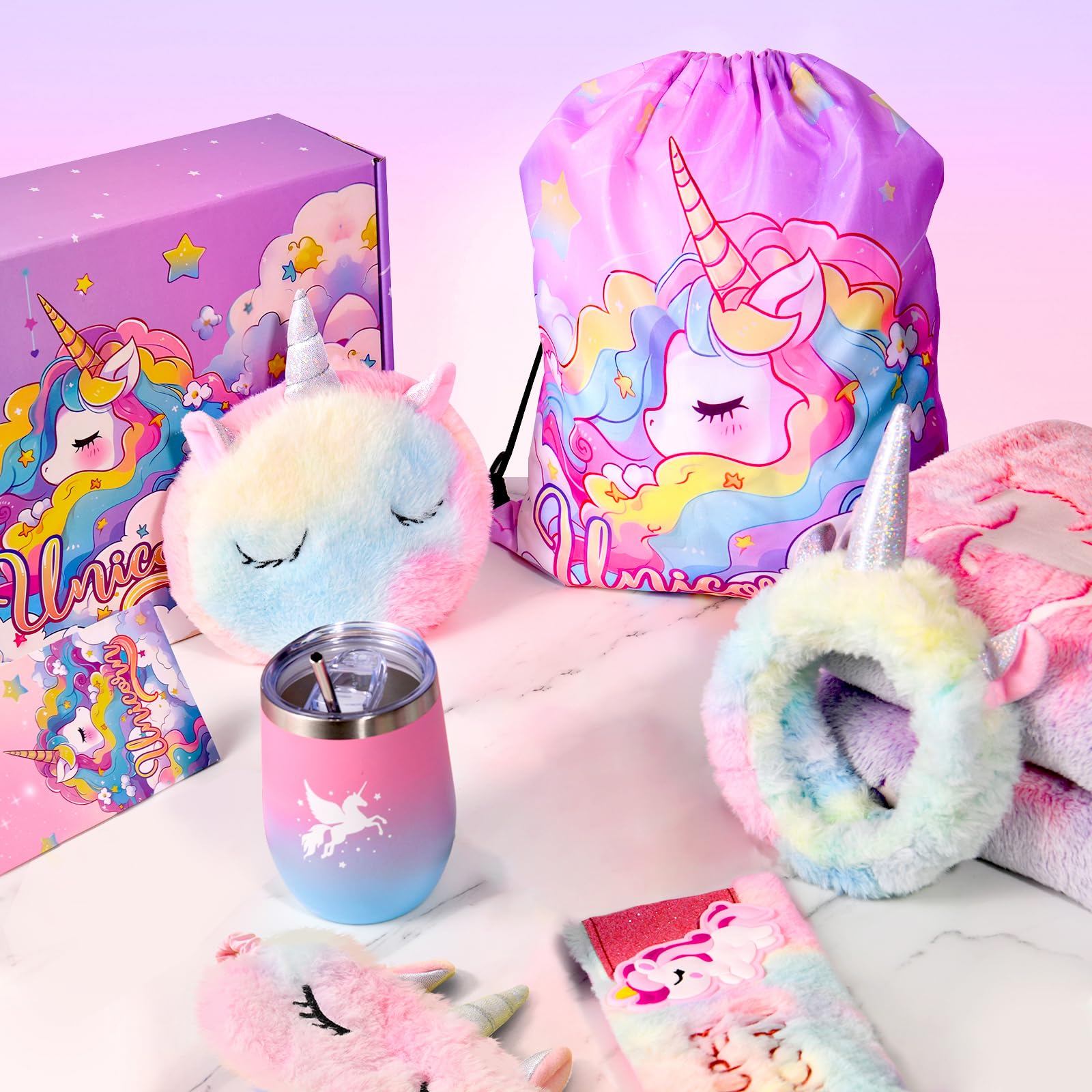 Magical Unicorn Plush Blanket Gift Set for Girls Ages 4-10 - Soft Birthday Present for Daughter, Kids & Teens - Perfect Christmas & Thanksgiving Gift Box with Cute Unicorn Toys (Great for Bedtime, Playtime & Special Occasions)