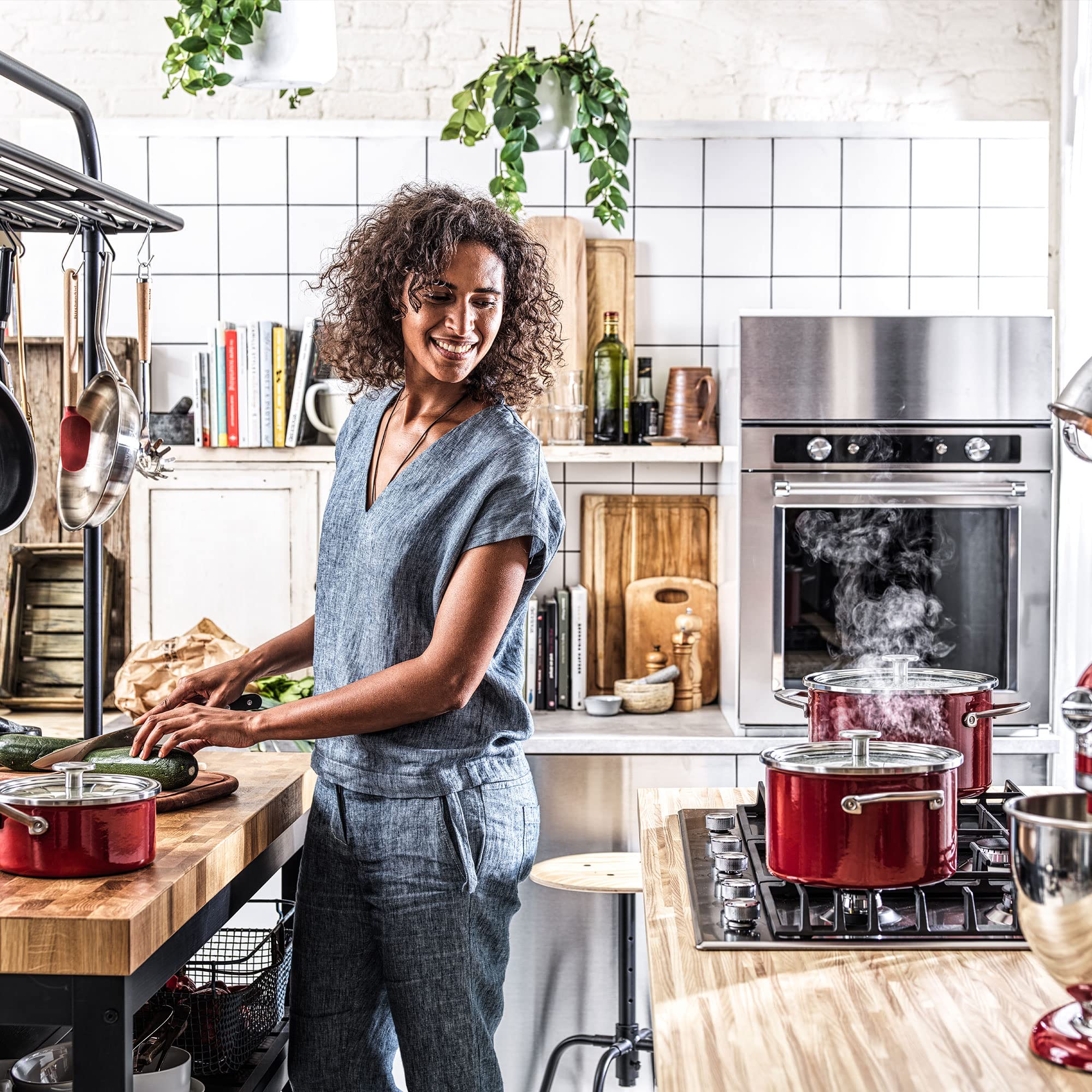 KitchenAid Steel Core Enamel 8-Piece Cookware Set - Empire Red | Durable Nonstick Pots & Pans for Cooking, Baking & Serving | Perfect for Home Chefs & Professional Kitchens