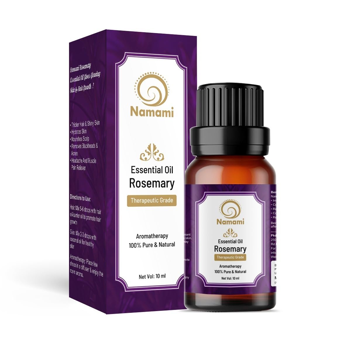 Namami 100% Pure Rosemary Essential Oil (10ml) - Natural Hair Growth Oil for Men & Women, Skin Nourishment, Stress Relief - Aromatherapy Diffuser Oil for Home, Spa & Massage - Therapeutic Grade Essential Oil for Quick Hair Regrowth & Relaxation