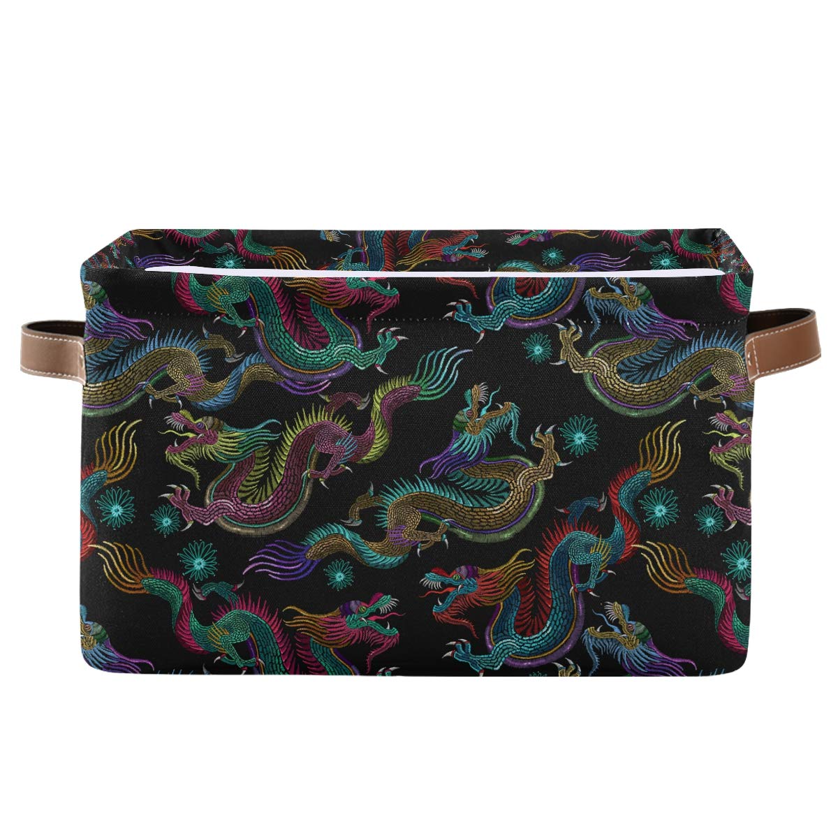Large Asian Dragon Embroidery Collapsible Storage Basket - 15