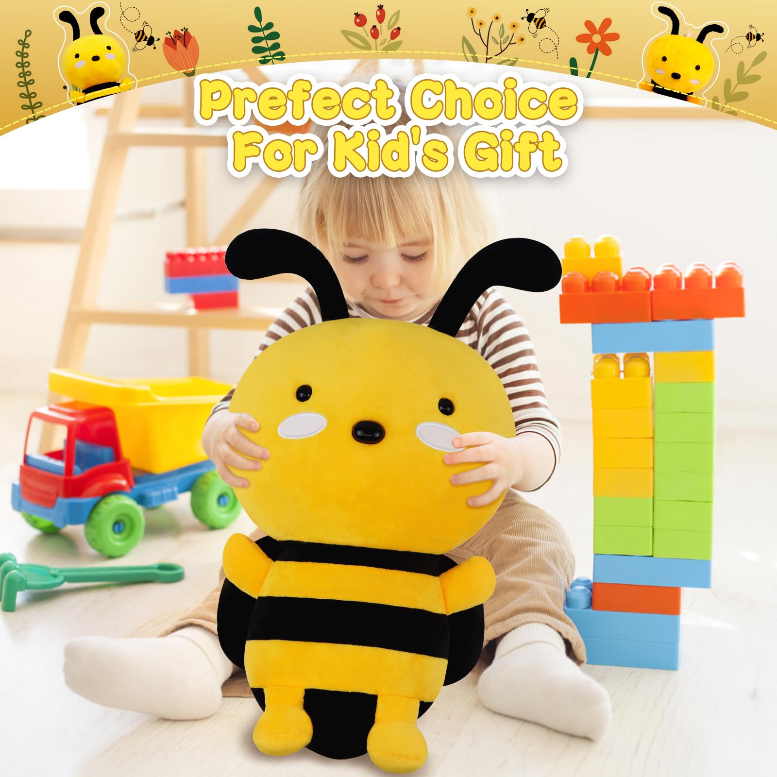 Cute Kawaii Honeybee Plush Toy - Soft Stuffed Animal Gift for Kids, Girlfriend & Valentine's Day | Birthday Present, Nursery Decor, Bedroom Cuddler