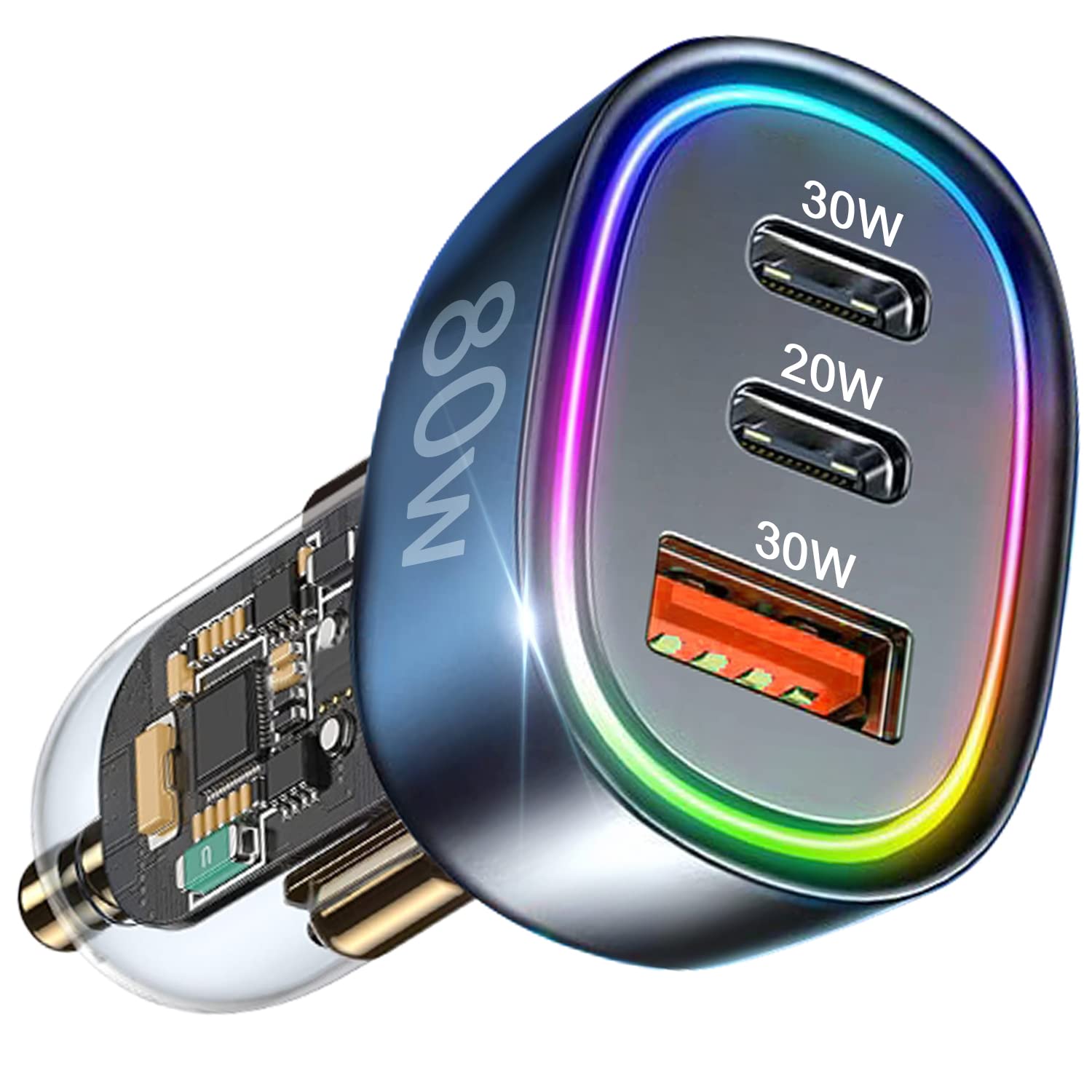 80W USB C Car Charger, 3-Port Fast Charger with PD3.0 QC4.0 PPS - Compatible with iPhone 16/15/14/13/12 Pro Max & Samsung S25/S24/S23 - High-Speed Charging for Phones, Tablets & More - Perfect for Road Trips & Daily Commutes