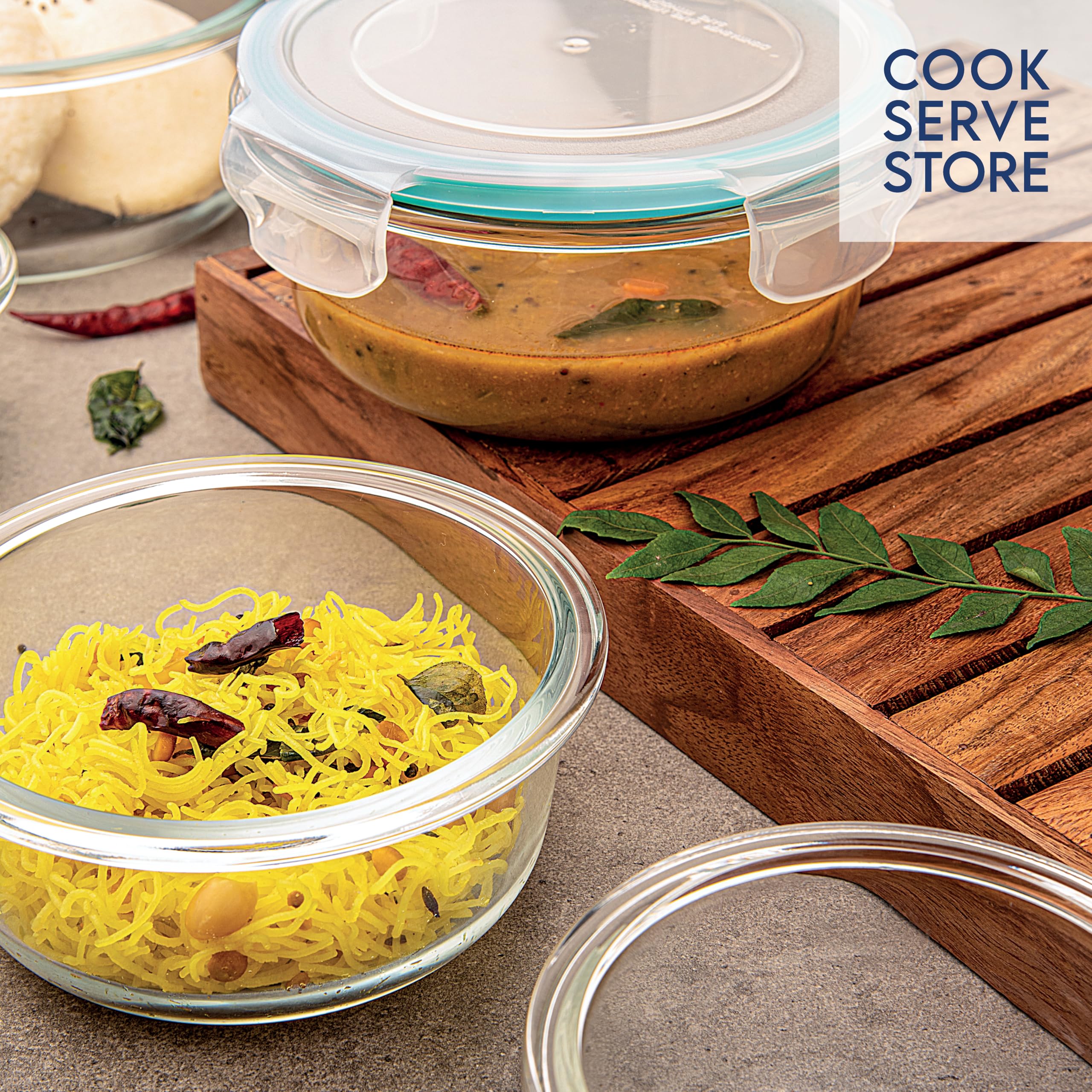 La Opala Cook Serve Store 100% Borosilicate Glass Food Storage Container with Air-Tight Snap Lid | 210ml Round Microwave & Oven Safe | Dishwasher & Freezer Safe | Transparent Glass | Perfect for Meal Prep, Leftovers & Kitchen Storage