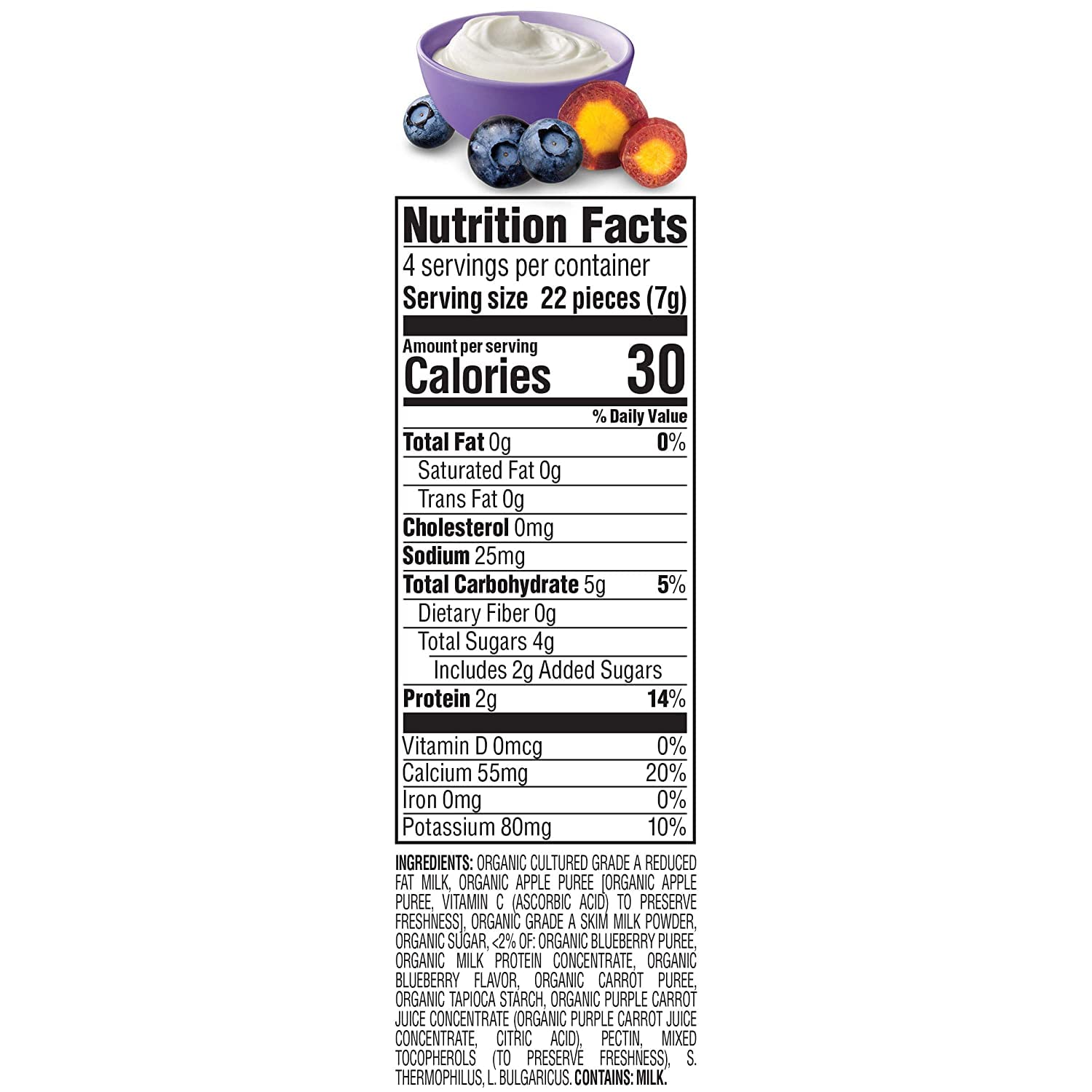 Happy Baby Organics Freeze Dried Yogurt Snacks - Greek Yogis with Blueberry & Purple Carrot | Gluten Free Baby Snacks for 9+ Months | Healthy Toddler Snack for On-the-Go, Daycare & Travel (1oz Pack of 2)