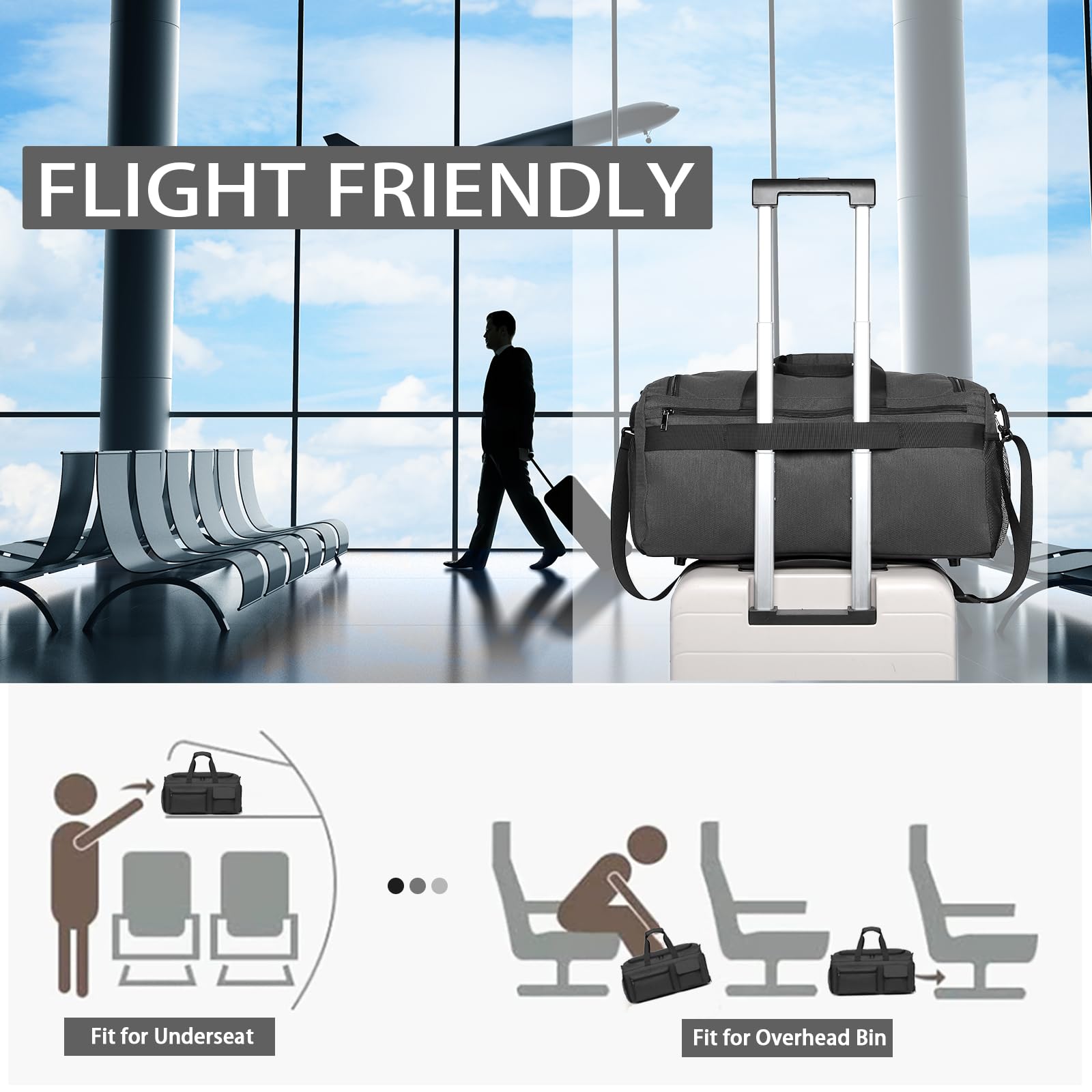 **Men's Large Gym & Travel Duffle Bag with Wet Pocket & Shoe Compartment - Black | Perfect for Workouts, Weekend Trips & Overnight Travel**