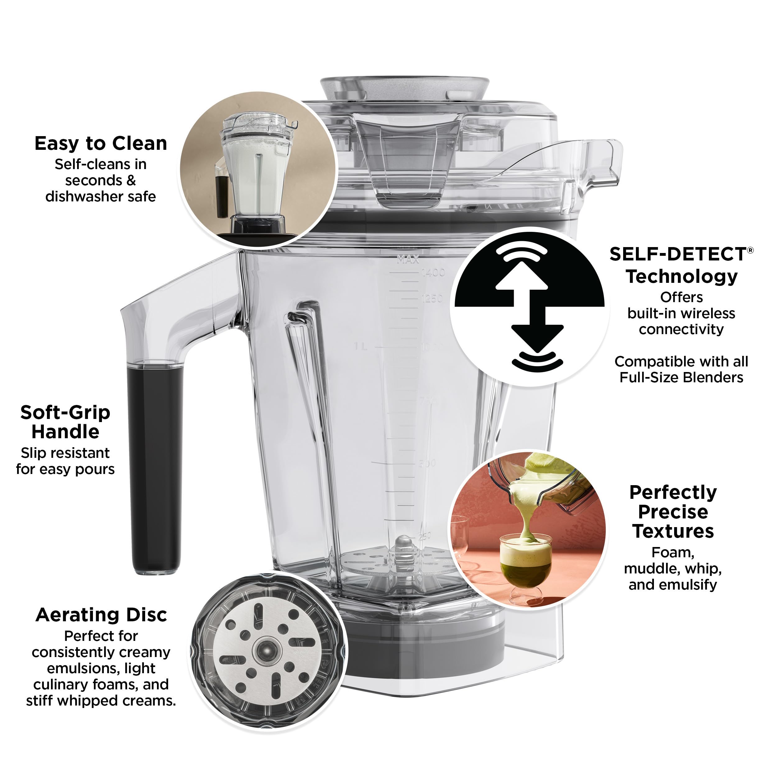 Vitamix Aer Disc Container 48 oz - BPA-Free, Dishwasher-Safe Blender Attachment - Compatible with All Full-Size Vitamix Blenders - Perfect for Smoothies, Soups & Nut Butters