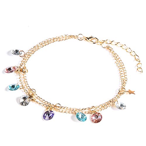ZATTHU Stylish Women's Ankle Bracelet with Colorful Diamonds & Pointed Star Charm - Elegant Summer Beach Jewelry Accessory for Ladies, Perfect Gift for Vacation, Party and Casual Wear