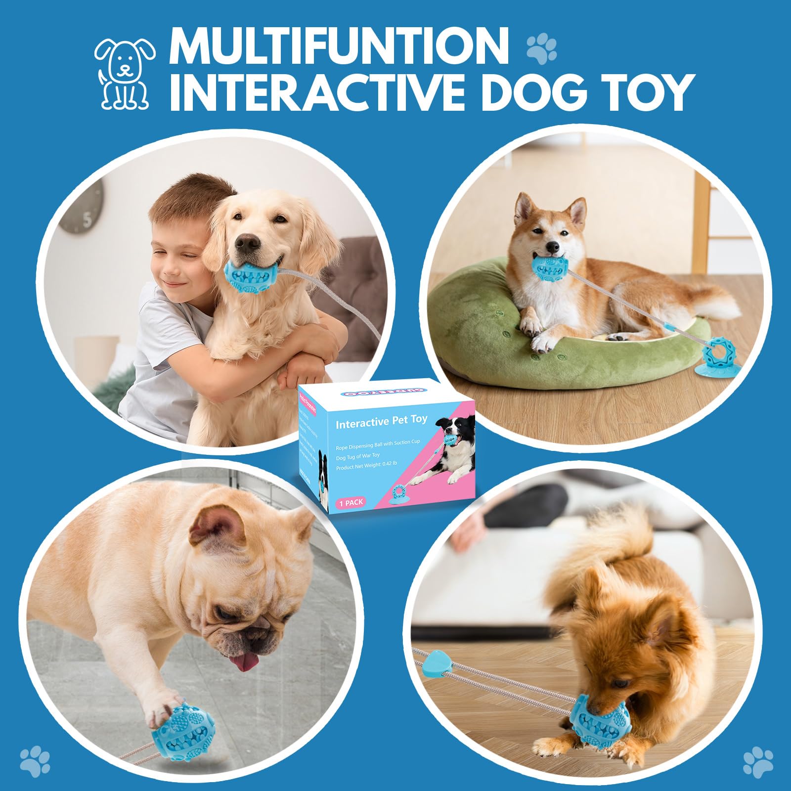 Interactive Suction Cup Dog Toys for Tug of War - Mental Stimulation Puzzle & Treat Dispenser for Small & Medium Dogs - Perfect for Puppy Teething, Boredom Relief & Indoor Playtime