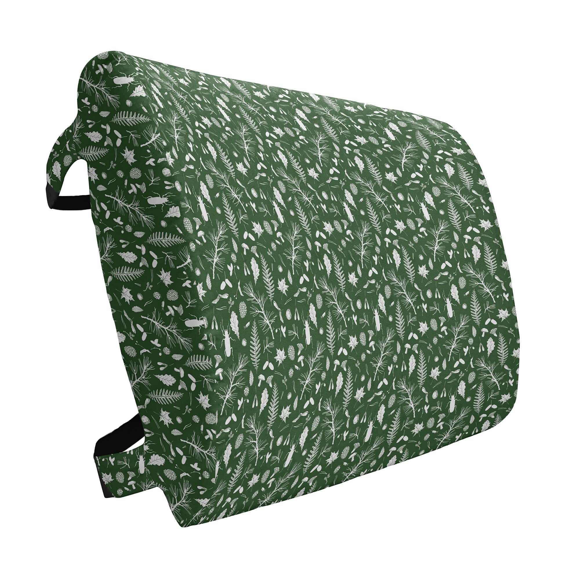 Ambesonne Woodsy Lumbar Support Pillow - Hand-Drawn Forest Design with Leaves, Twigs & Pine Cones - High Density Foam for Office Chair & Car Seat - 14x13 Inches - Dark Forest Green & White - Perfect for Home Office, Gaming Chair & Long Road Trips