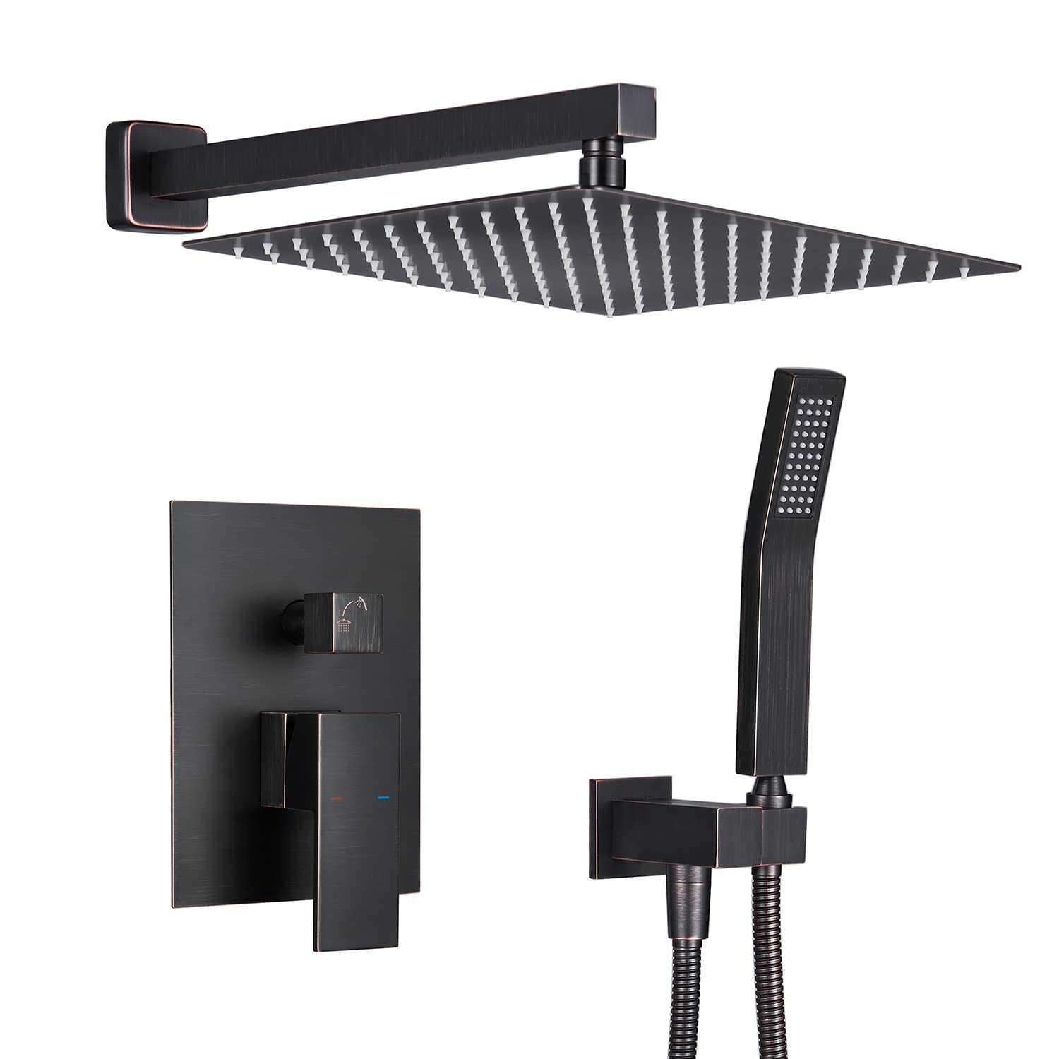 12 Inch Oil Rubbed Bronze Rain Shower System - Wall Mount Bathroom Faucet with Rainfall Shower Head & Handheld Shower - Perfect for Spa-Like Luxury Bath Experience in Master Bathrooms & Modern Home Renovations