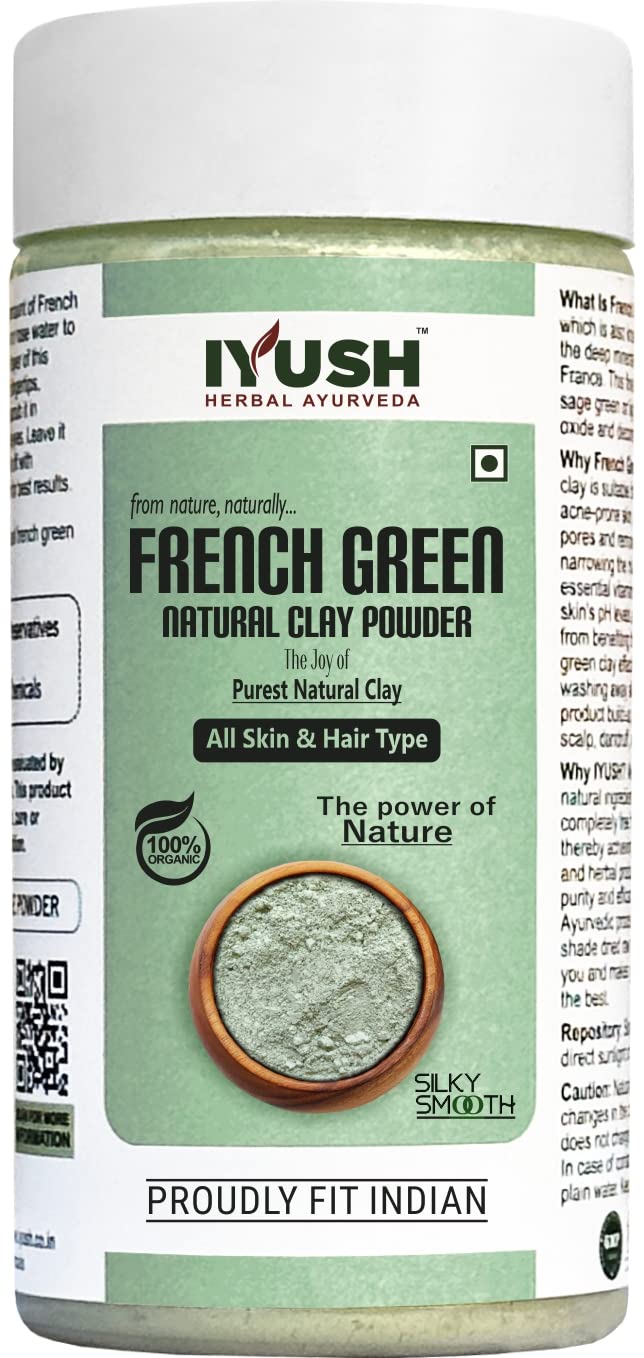 IYUSH Herbal Ayurveda French Green Clay Powder - 250gm | Natural Face Mask for Hydration & Detox | Deep Cleansing & Pore Minimizing | De-Tan & Brightening Treatment | Perfect for Spa, Acne Care & Glowing Skin Routine