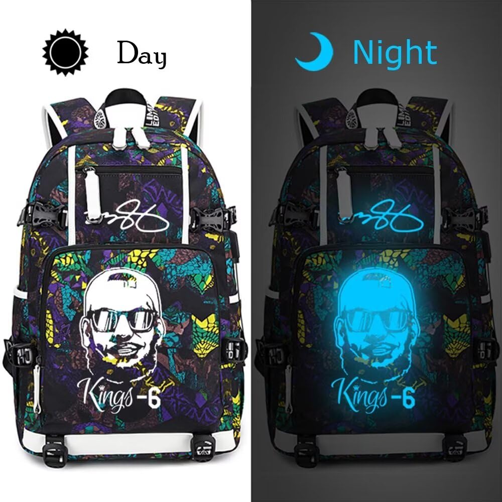 FANwenfeng Glow in the Dark Basketball Backpack - NBA Player Inspired 23 Luminous Daypack for Sports Fans & Travel (Style 5) - Perfect for Gym, School & Game Day Accessories