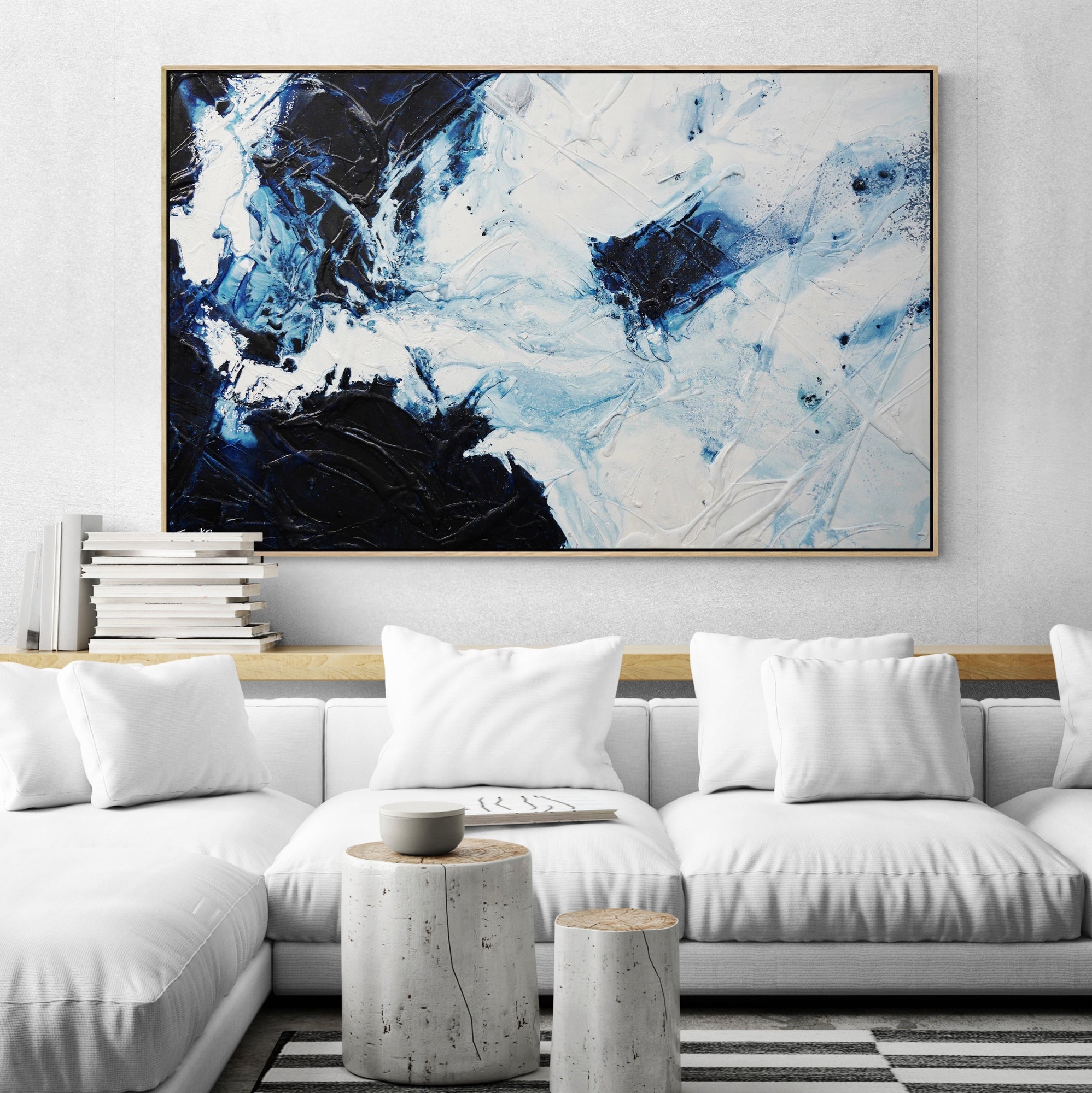 160cm x 100cm Textured Abstract Canvas Painting - Midnight Sugar - Modern Wall Art for Living Room, Bedroom & Office Decor