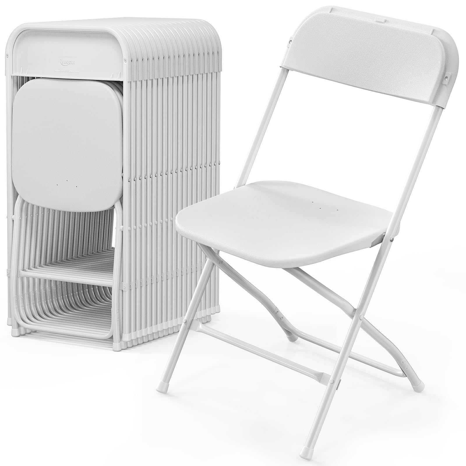 VINGLI 20 Pack White Plastic Folding Chairs - Heavy Duty Stackable Chairs 350lb Capacity, Indoor Outdoor Use for Wedding, Party, Office, Picnic, Dining & Kitchen | Steel Frame Portable Event Chairs