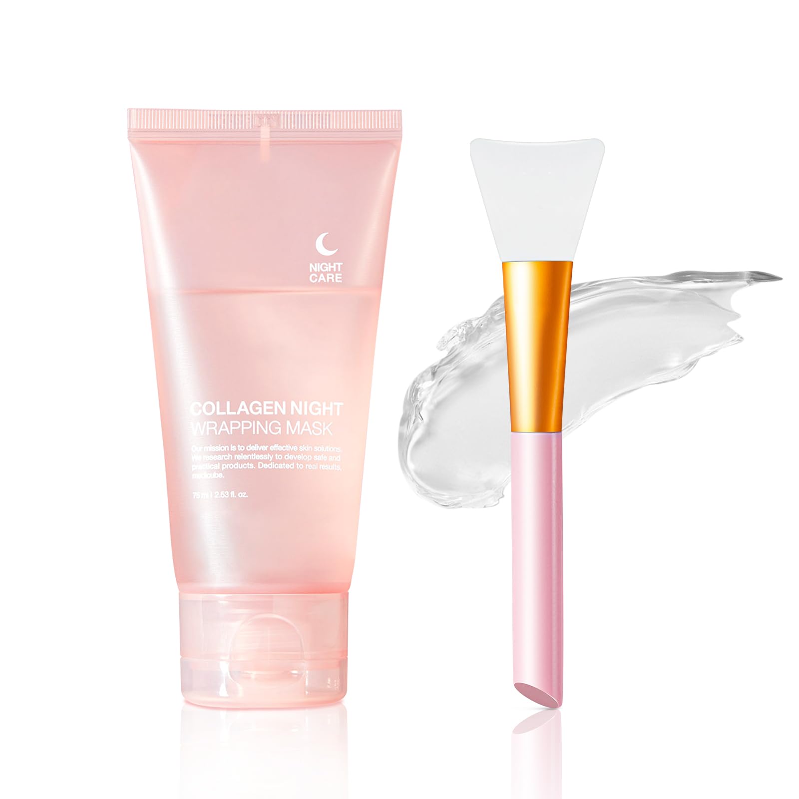 Collagen Night Wrapping Mask - Overnight Peel Off Face Mask for Elasticity & Hydration | Reduces Sagging, Dullness & Tightens Skin | 2.53 fl.oz with Brush | Perfect for Nighttime Skincare Routine & Anti-Aging Treatment