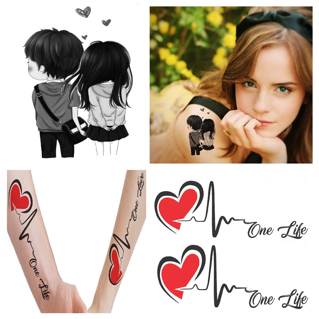 Waterproof Temporary Tattoos for Men & Women - Love with Life Combo Set | Long Lasting Fake Body Art for Parties, Festivals & Beach Vacations