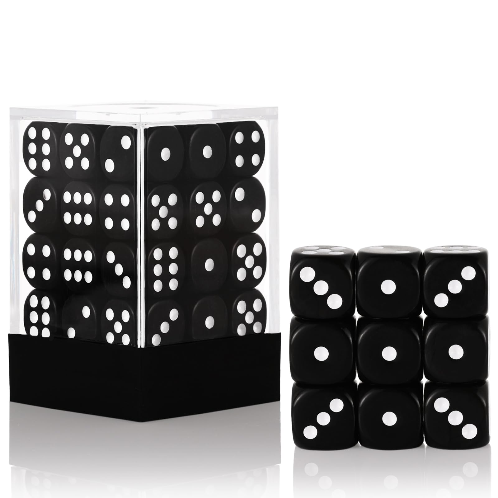 36-Pack 12MM 6-Sided Mini Dice Set - Solid Black Game Dice for Tenzi, Bunco, Math Teaching & Board Games - Includes Portable Plastic Storage Box (Black) - Perfect for Casino Nights, Classroom Activities & Family Game Nights