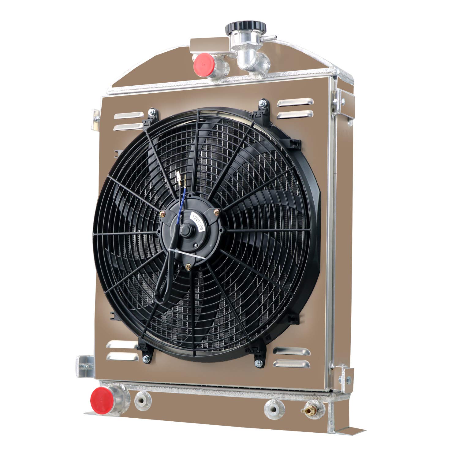 ALLOYWORKS 4 Row High Performance Aluminum Radiator with Shroud Fan & Relay Kit - Compatible with 1928-1931 Ford Model A (1928,1929,1930,1931) - Perfect for Classic Car Restoration & Hot Rod Upgrades
